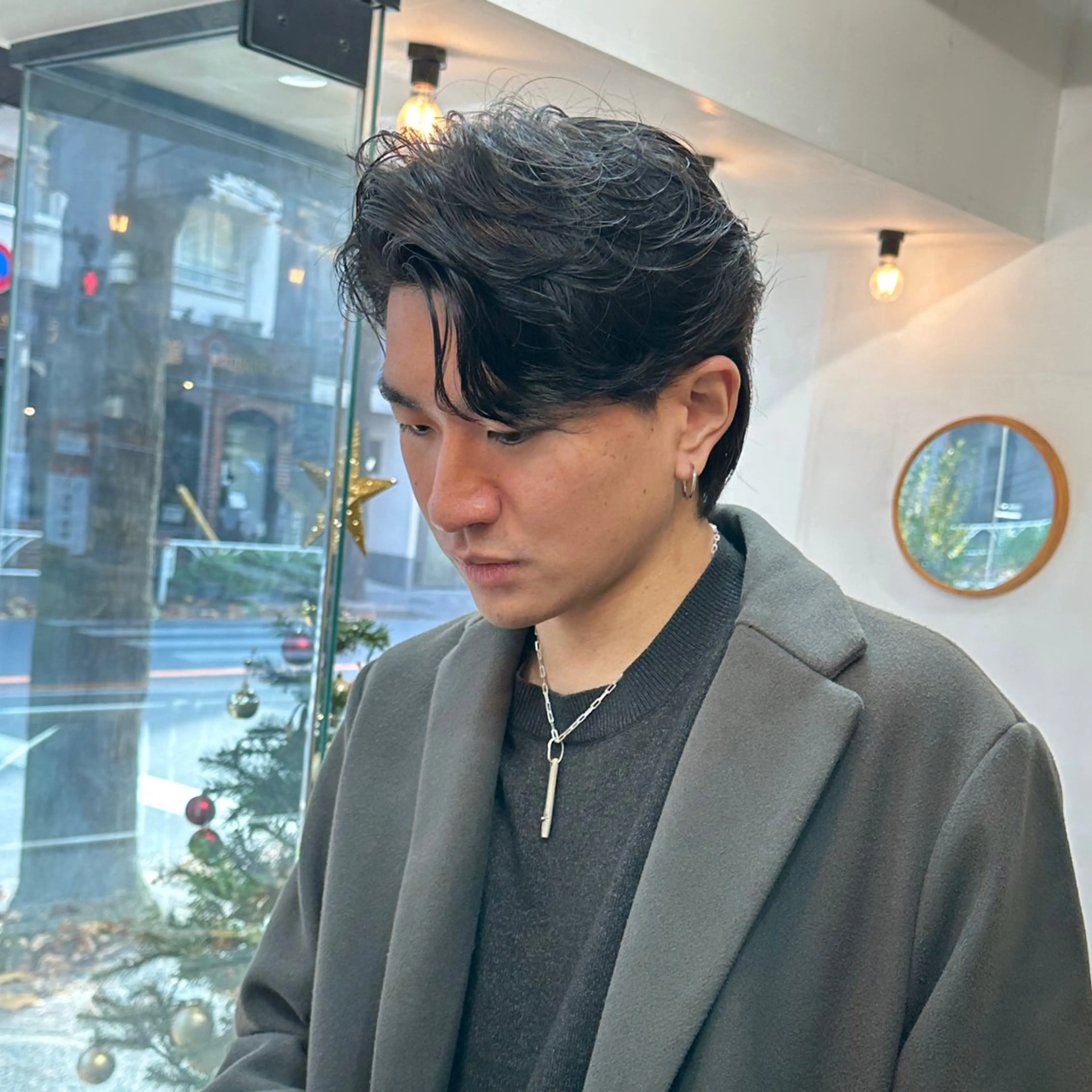 ミディアム メンズ ミディアムパーマ フェザーパーマ メンズパーマ 渋谷 メンズヘア⭐️ タニグチヨシユキのヘアスタイル