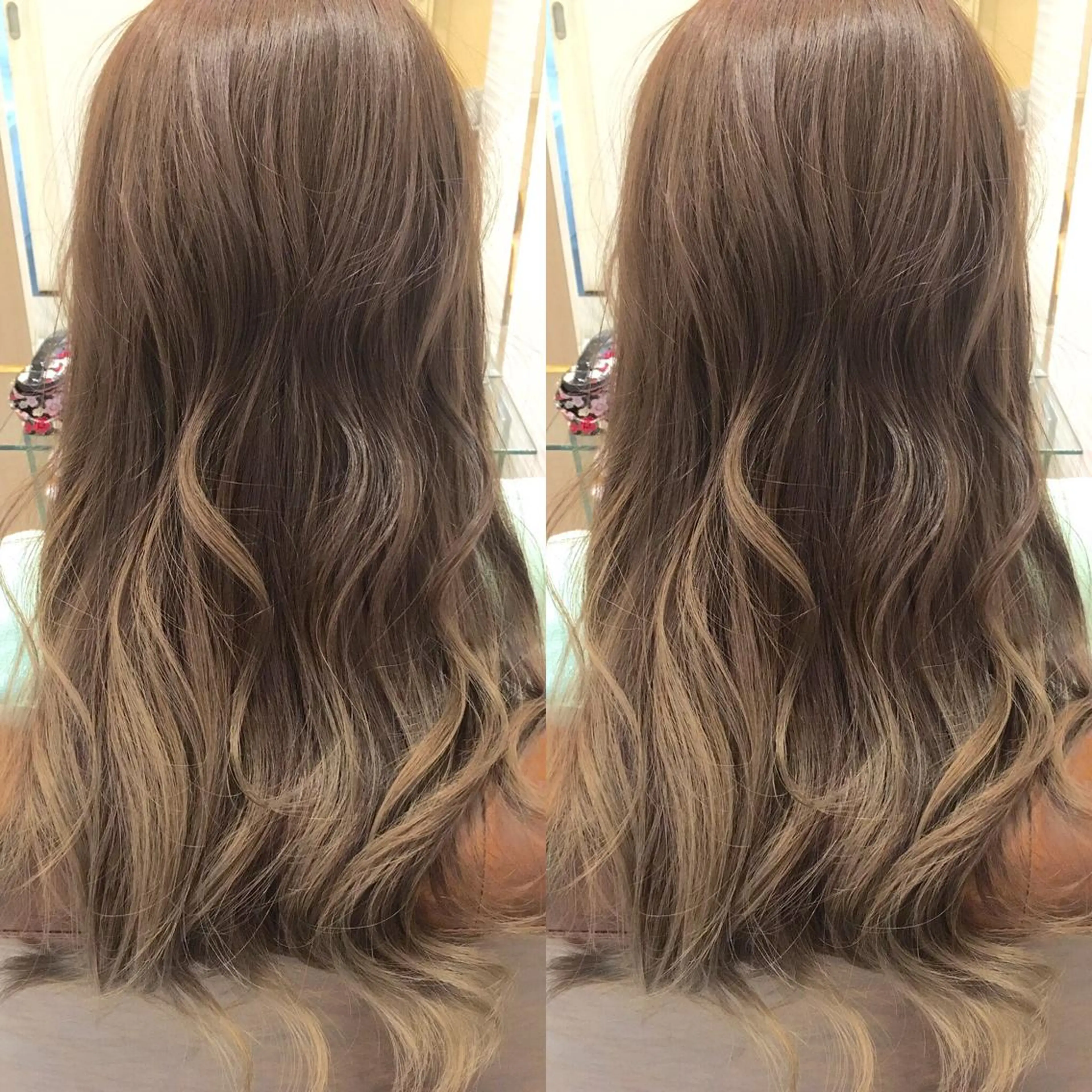 ロング カラー アッシュ ベージュカラー ブリーチ ダブルカラー ハイトーンカラー 髪質改善カラー、美髪 トリートメント専門のヘアスタイル
