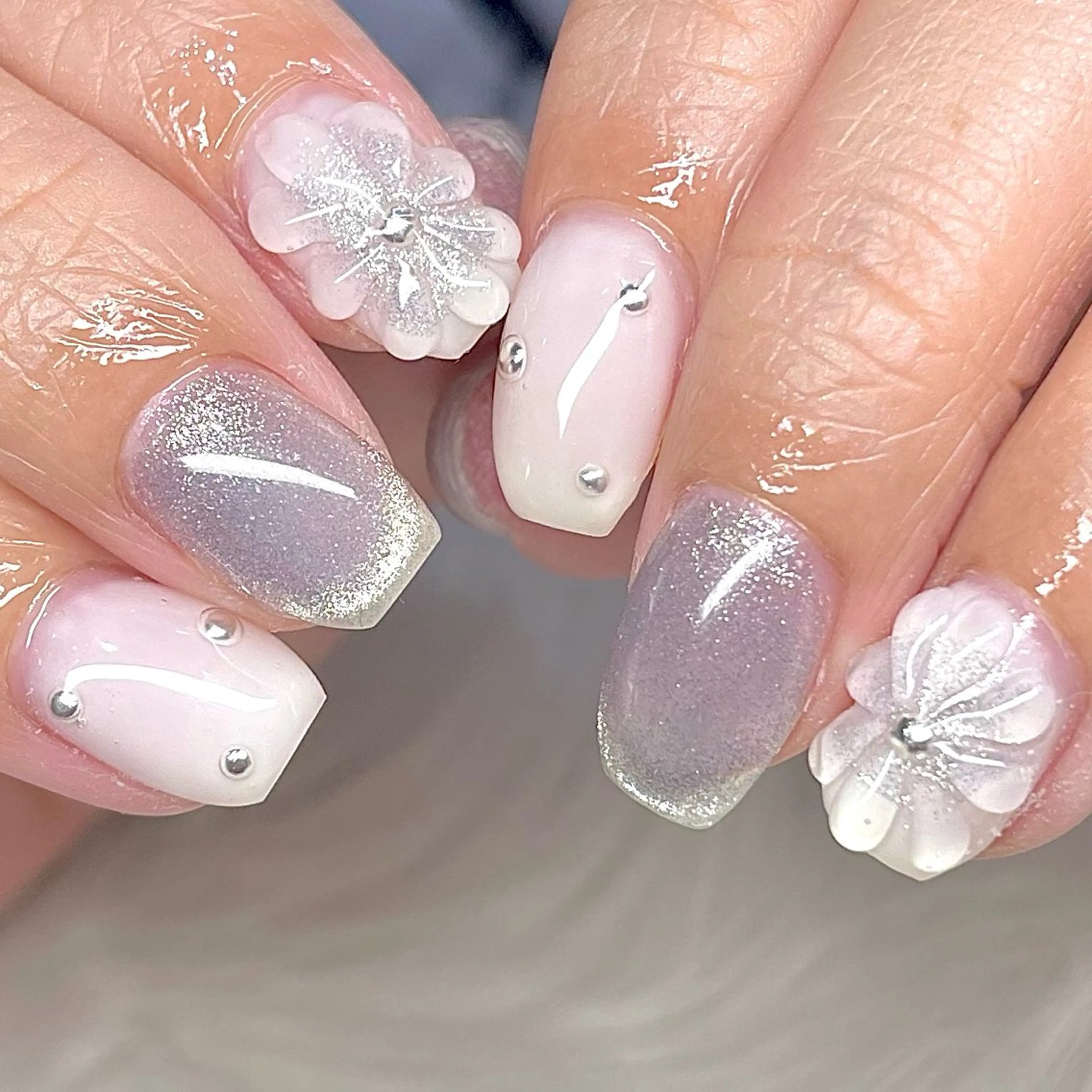 ネイル キラキラネイル 韓国ネイル ぷっくりネイル 夏ネイル ワンホンネイル はあとねいる福島 YUIKOのネイルデザイン