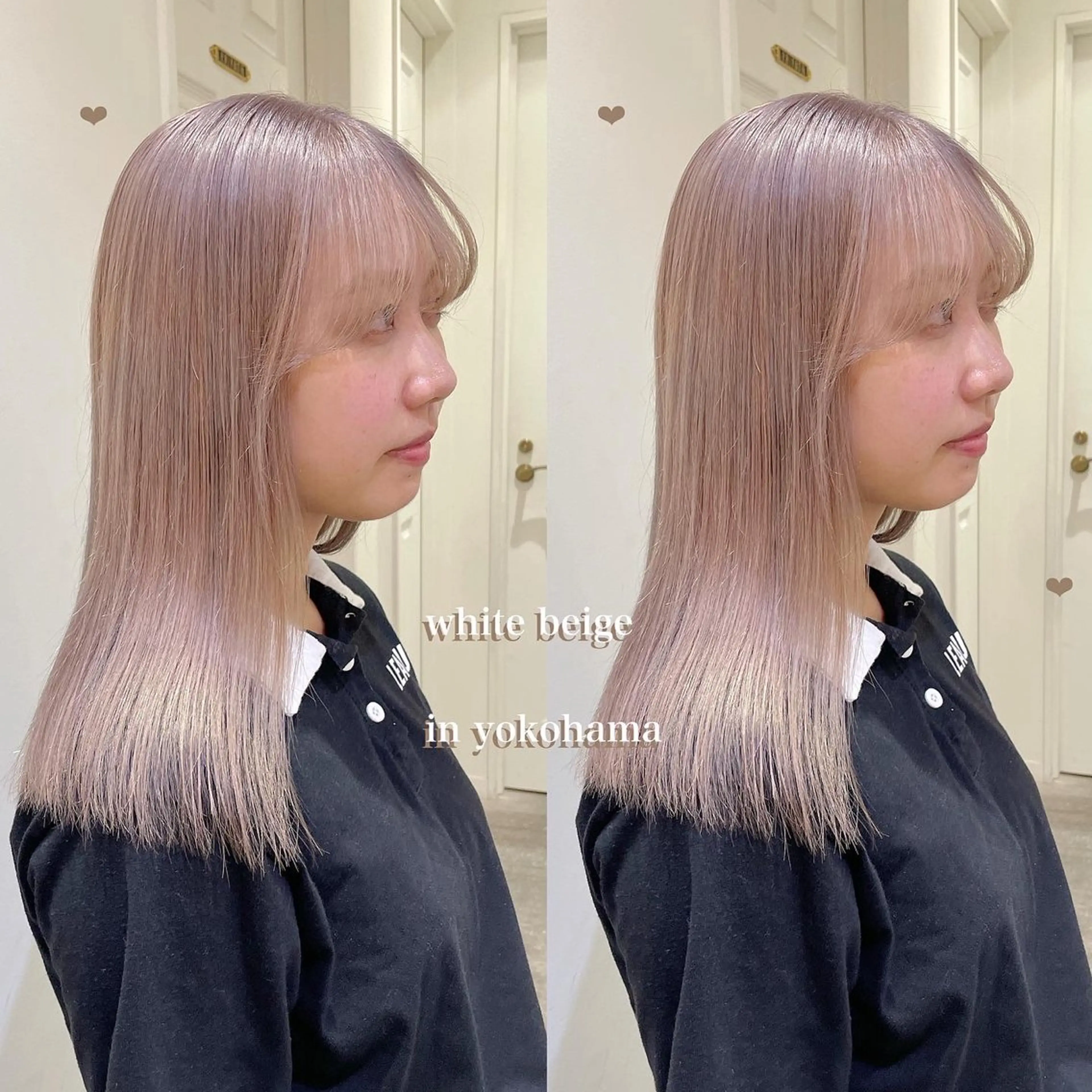 セミロング カラー ベージュカラー ブリーチ 透明感カラー ホワイトベージュ ヘアカラー エクステ/ハイトーン 🐏☁️miminaのヘアスタイル