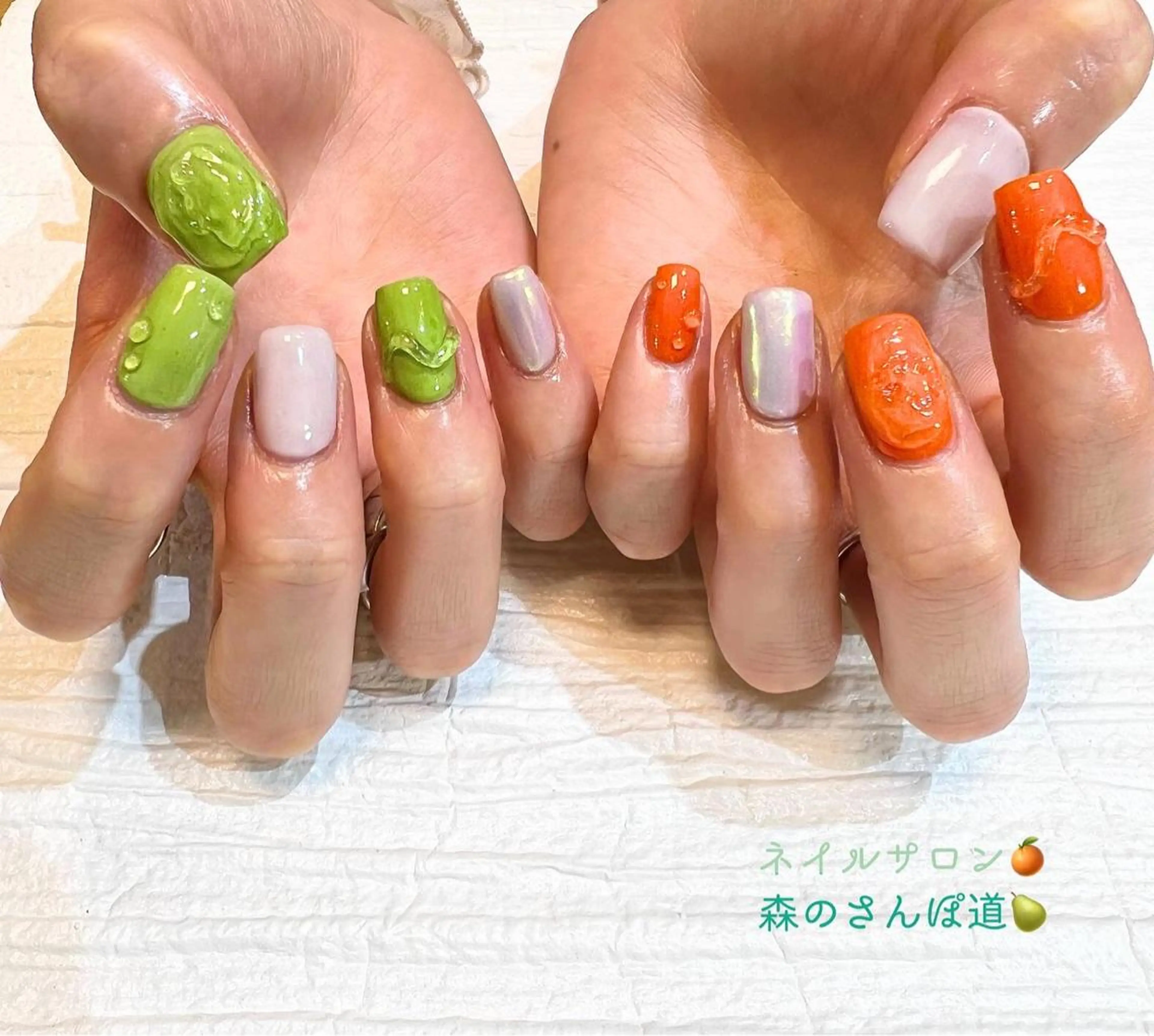 ネイル ハンドネイル ショートネイル 森のさんぽ道のネイルデザイン