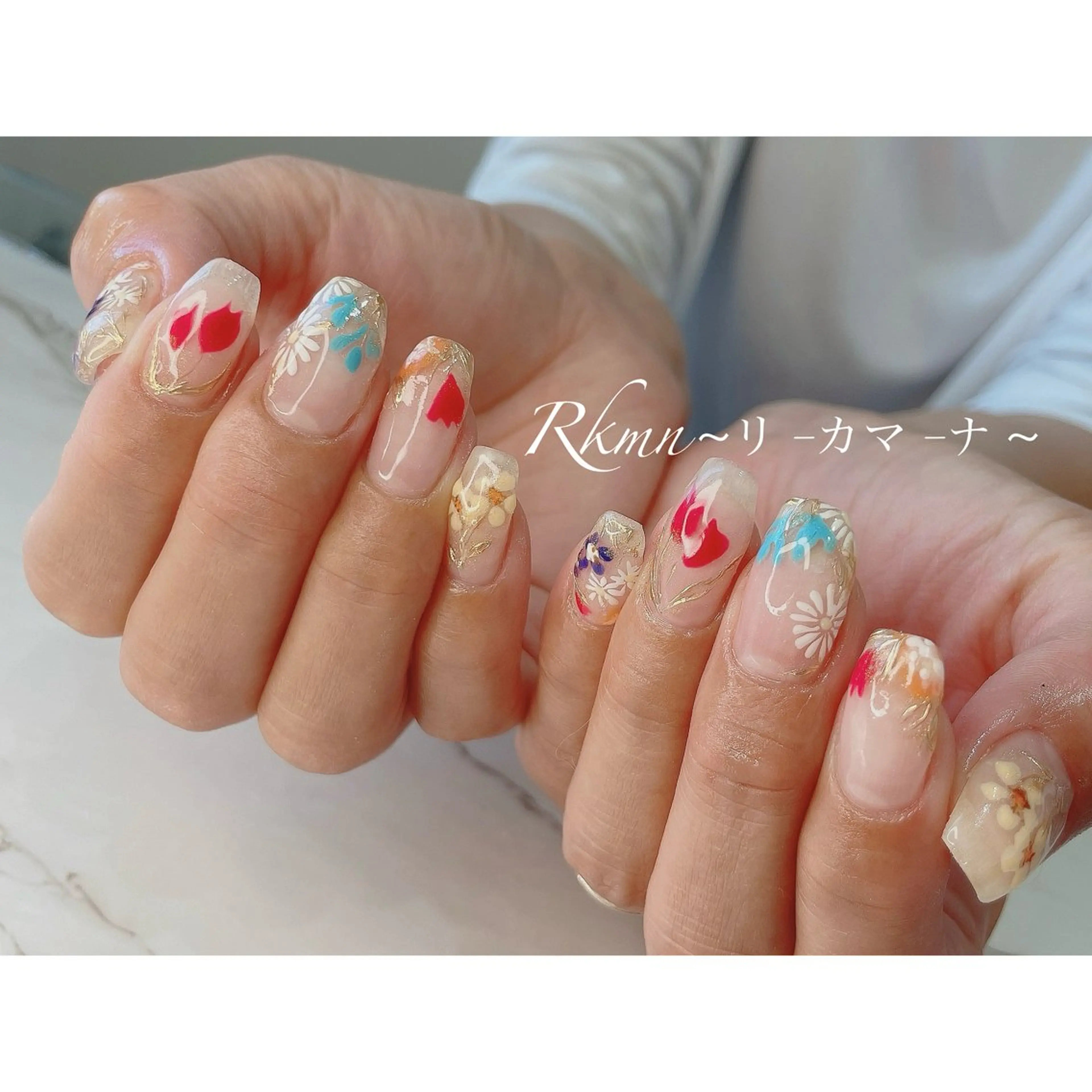 ネイル アートネイル フラワーネイル 春ネイル ハンドネイル フットネイル ハンドケア Rkmn ~リ-カマ-ナ~のネイルデザイン