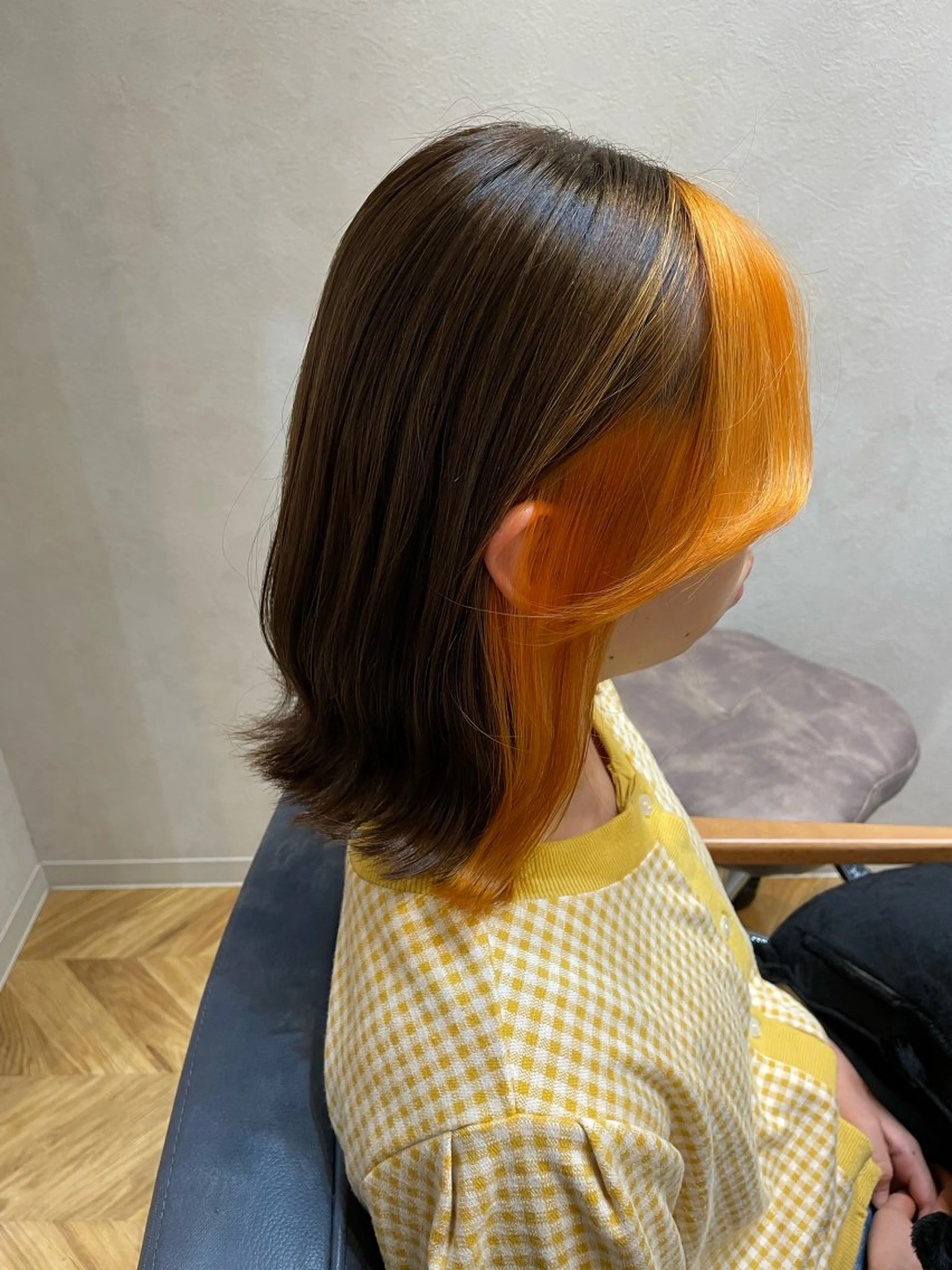 ミディアム ミディアムパーマ ミストバング ボブ ハイライト 髪質改善 ヘアカラー トリートメント newi宮崎 akioのヘアスタイル