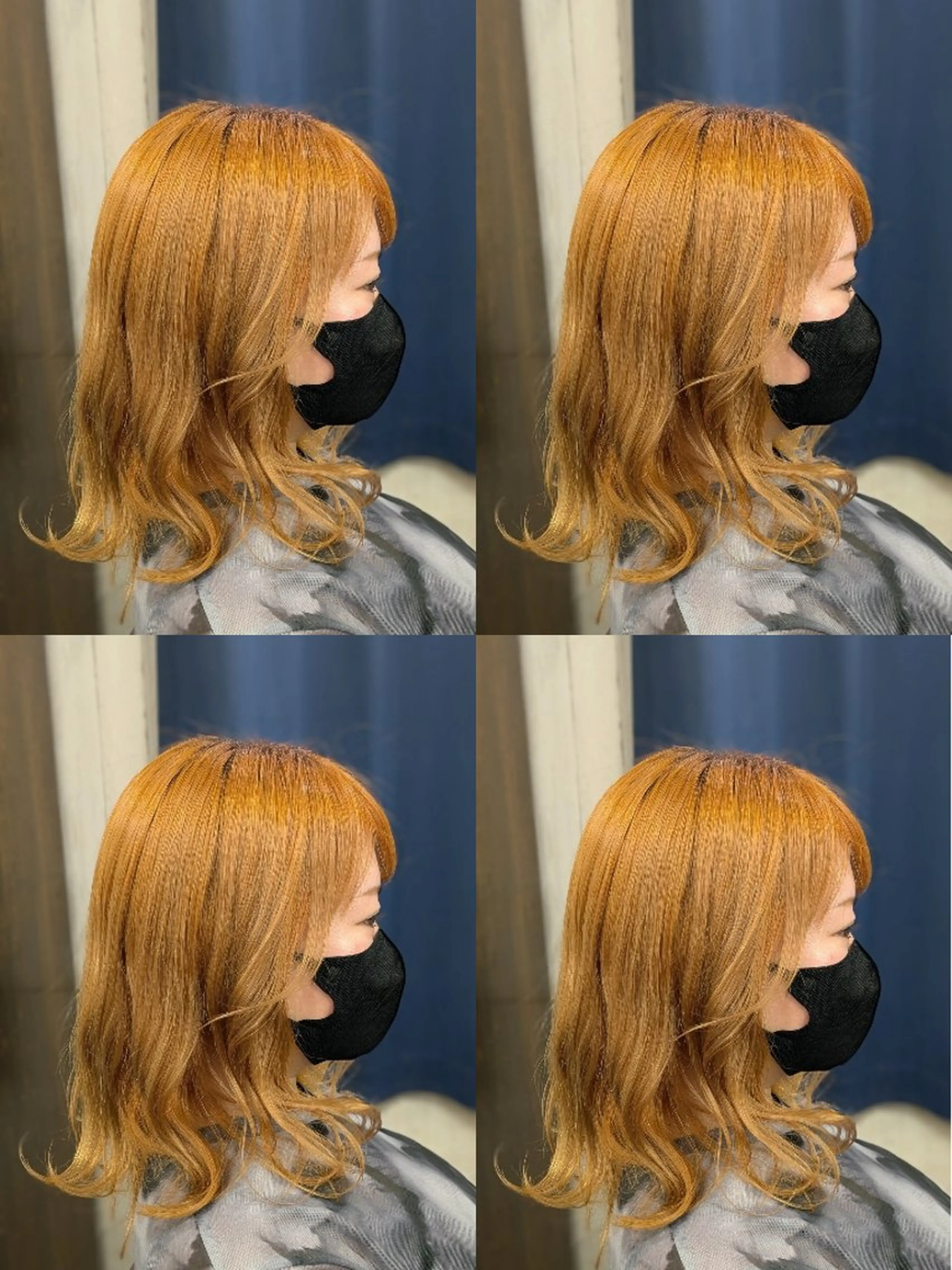 セミロング カラー ベージュカラー ブリーチ オレンジ オレンジベージュ ボブ メンズパーマ/顔周り レイヤーカット/えののヘアスタイル