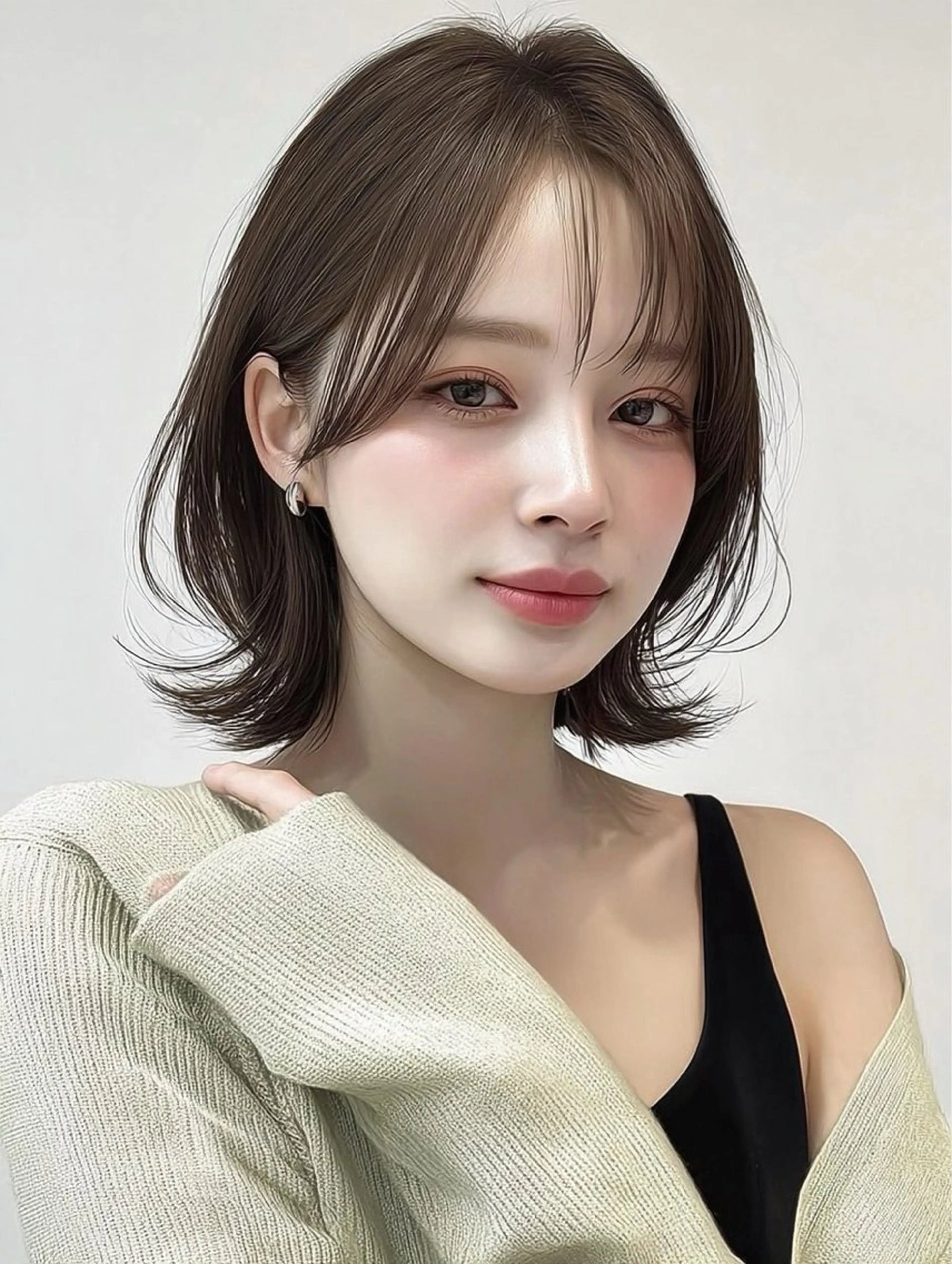 ミディアム カラー 切りっぱなしボブ ミディアムレイヤー ミディアムパーマ ベージュカラー ブリーチ カット ヘアカラー トリートメント 似合わせカットカラー りおなのヘアスタイル