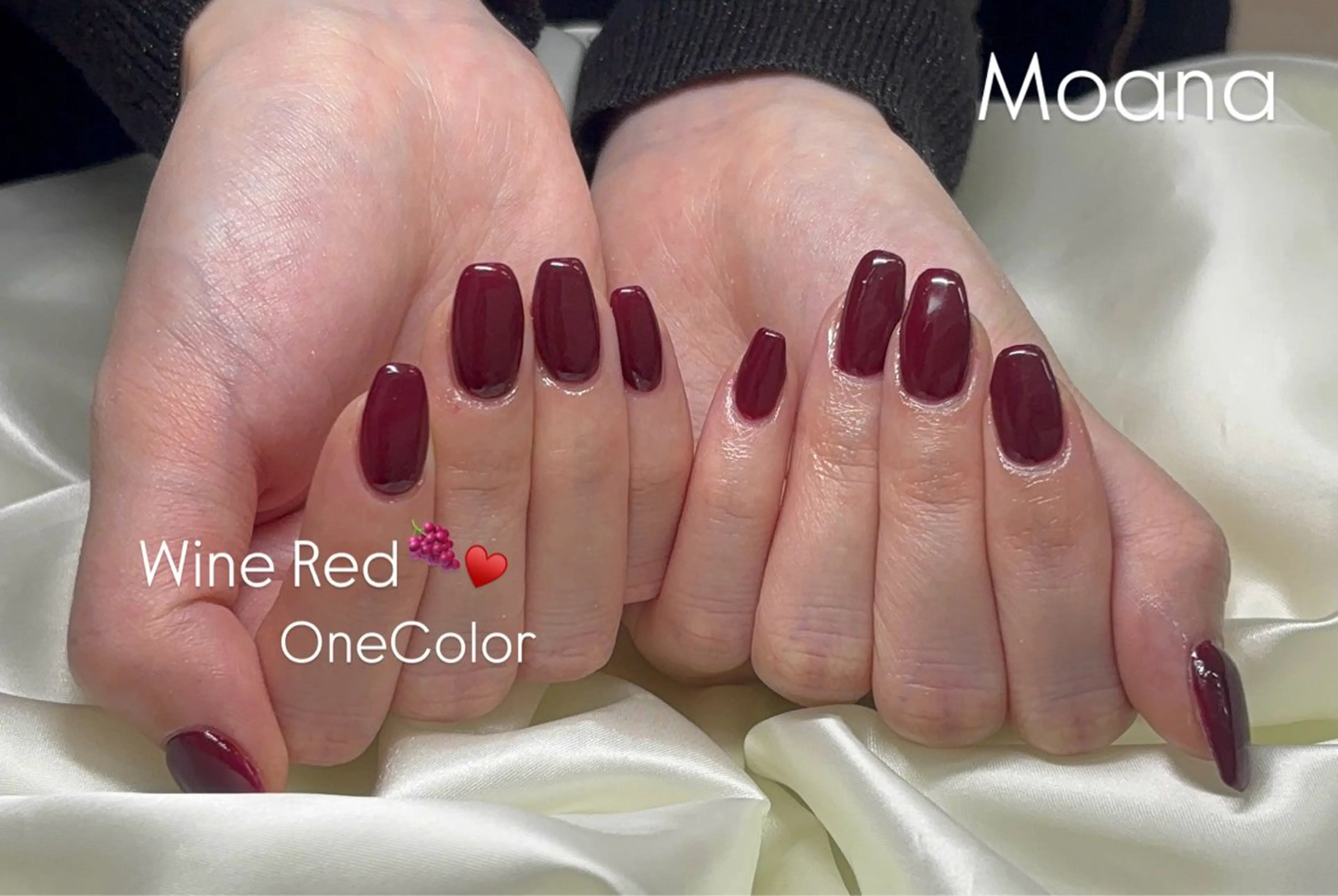 ネイル ボルドー ワンカラーネイル 赤色 冬ネイル Moana nail Hiyoriのネイルデザイン