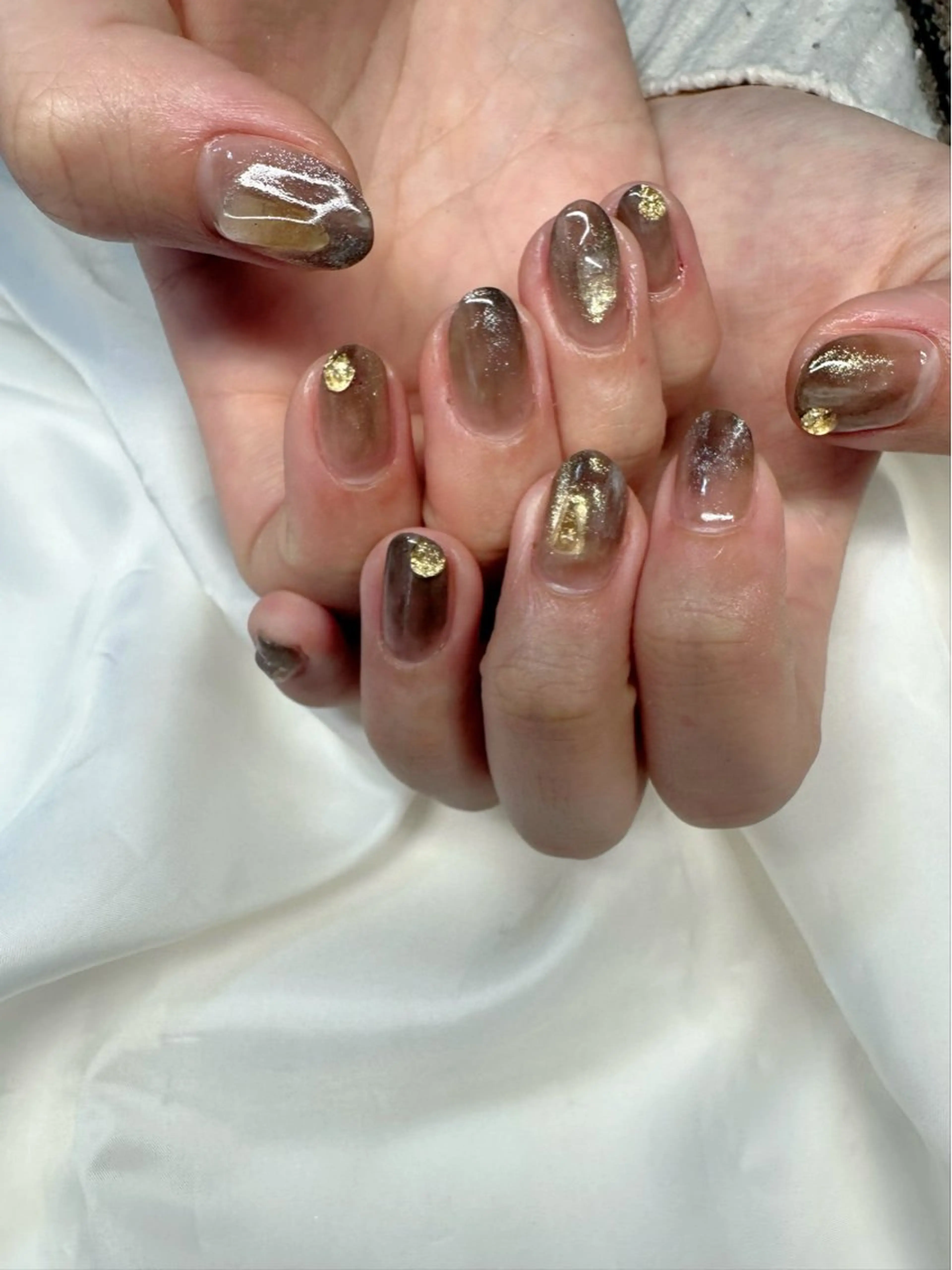ネイル ブラウン クリアネイル 氷ネイル・うるうるネイル キラキラネイル 韓国ネイル 🪞KAPE NAIL 🪞のネイルデザイン