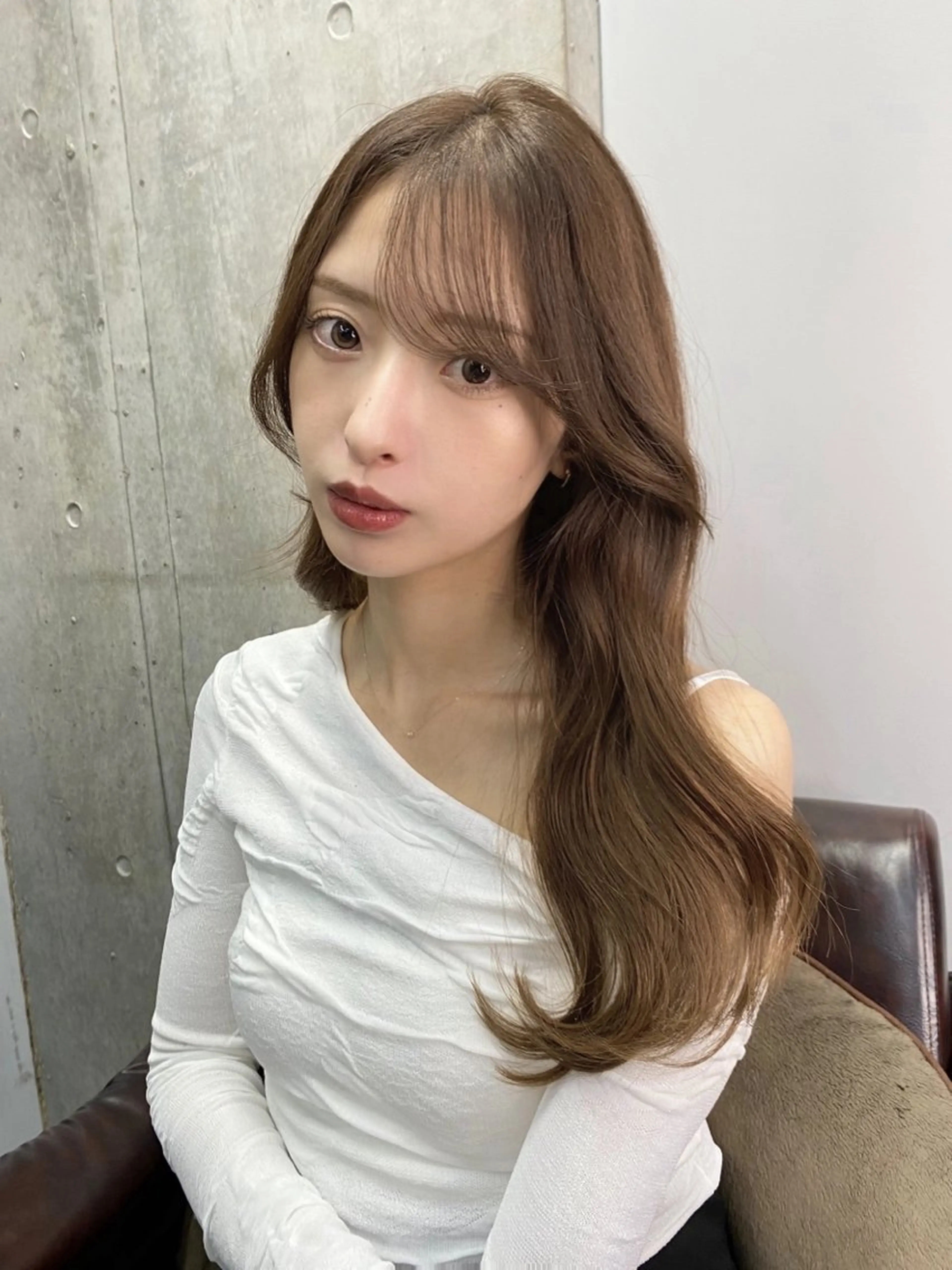 ロング ケアカラー 髪質改善 シースルーバング トリートメント カット トリートメント 韓国/ワンホンヘア 髪質改善/MaCoのヘアスタイル