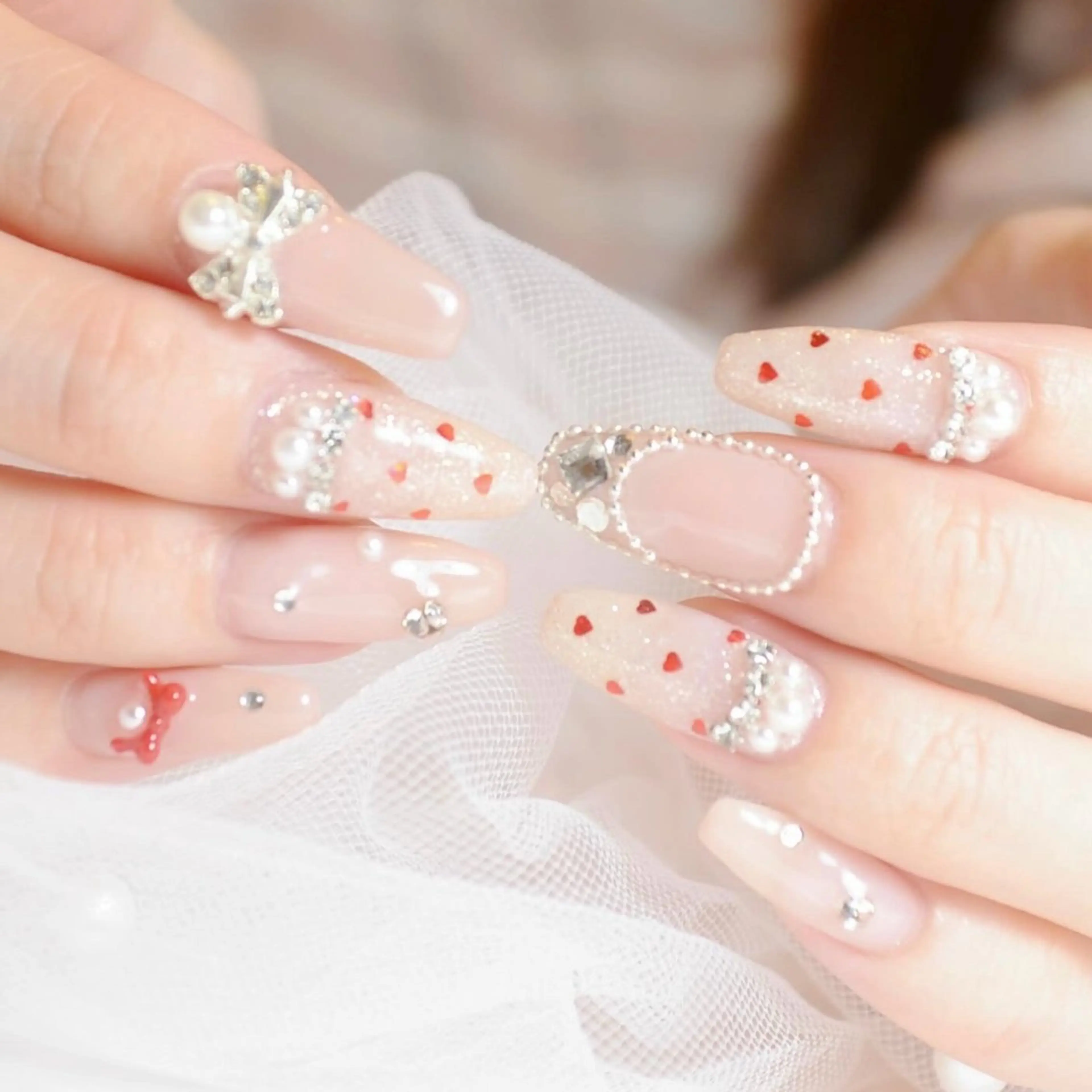 ネイル ドット 長さ出し フレンチネイル ジェルネイル ハート ハンドネイル aitas | nanamiのネイルデザイン