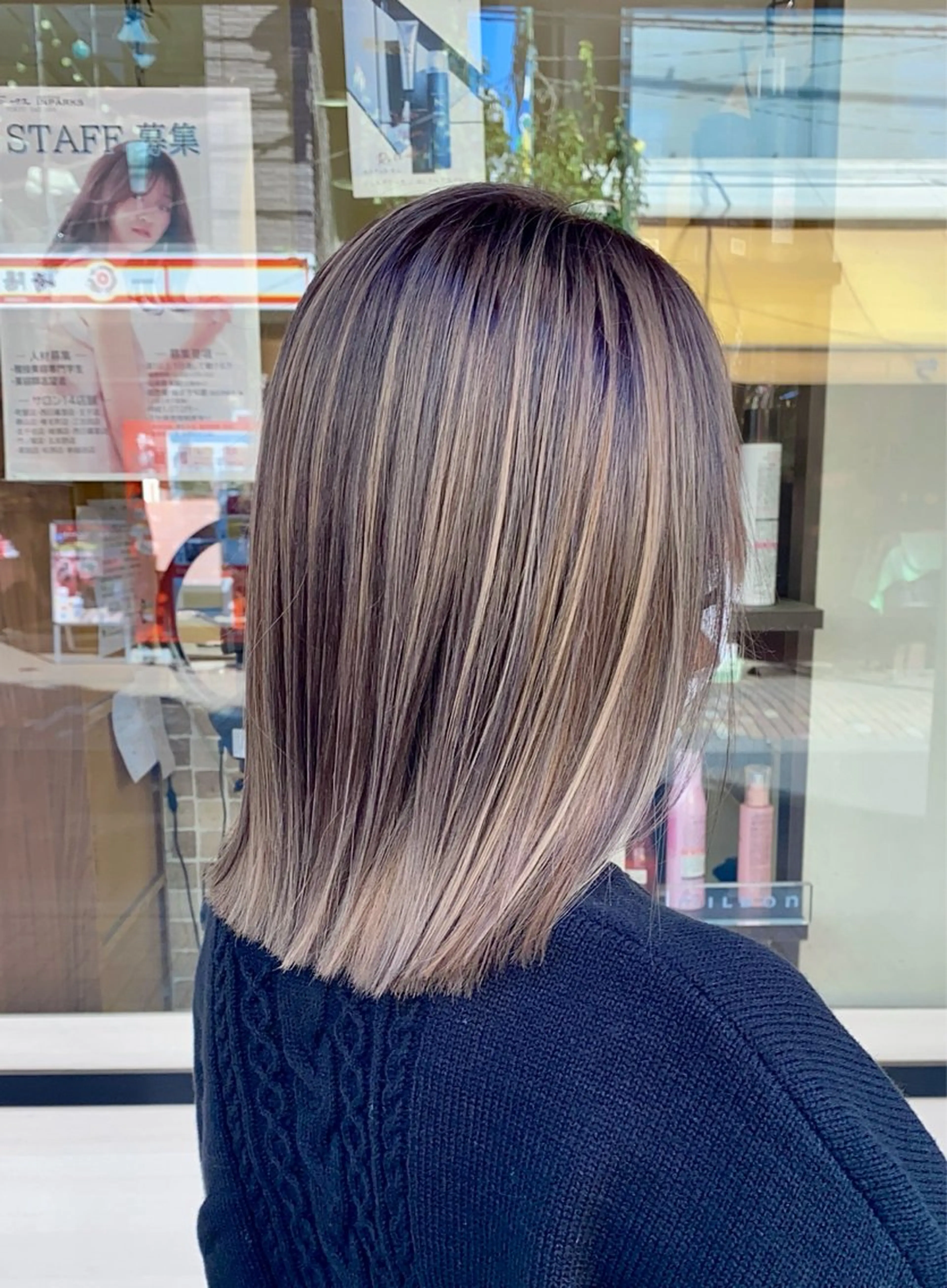 ミディアム カラー バレイヤージュ ボブ レイヤーカット デザインカラー⭐️ Yamauchiのヘアスタイル