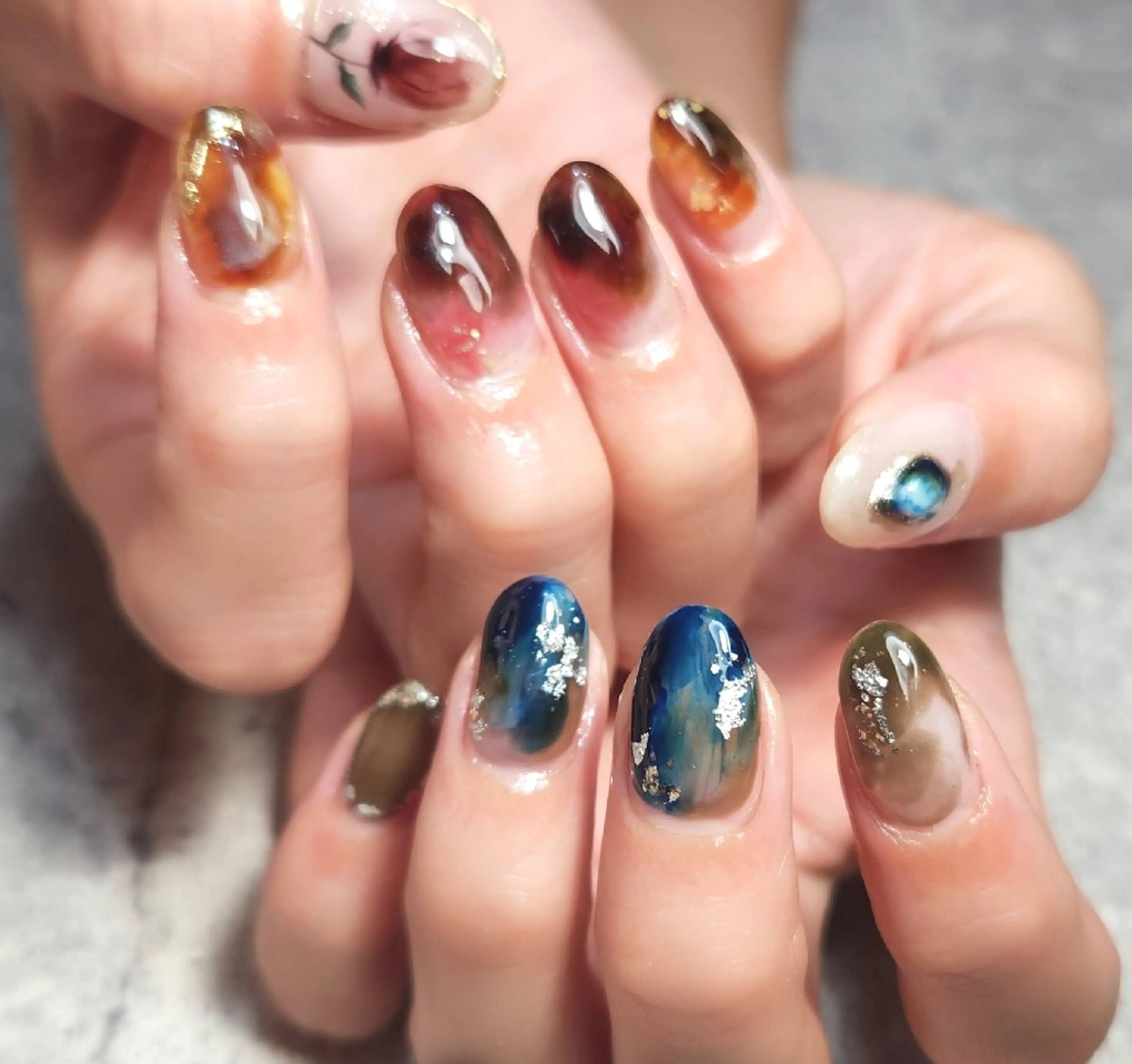 ネイル アートネイル ブルー フラワーネイル ニュアンスネイル   BENNIEのネイルデザイン