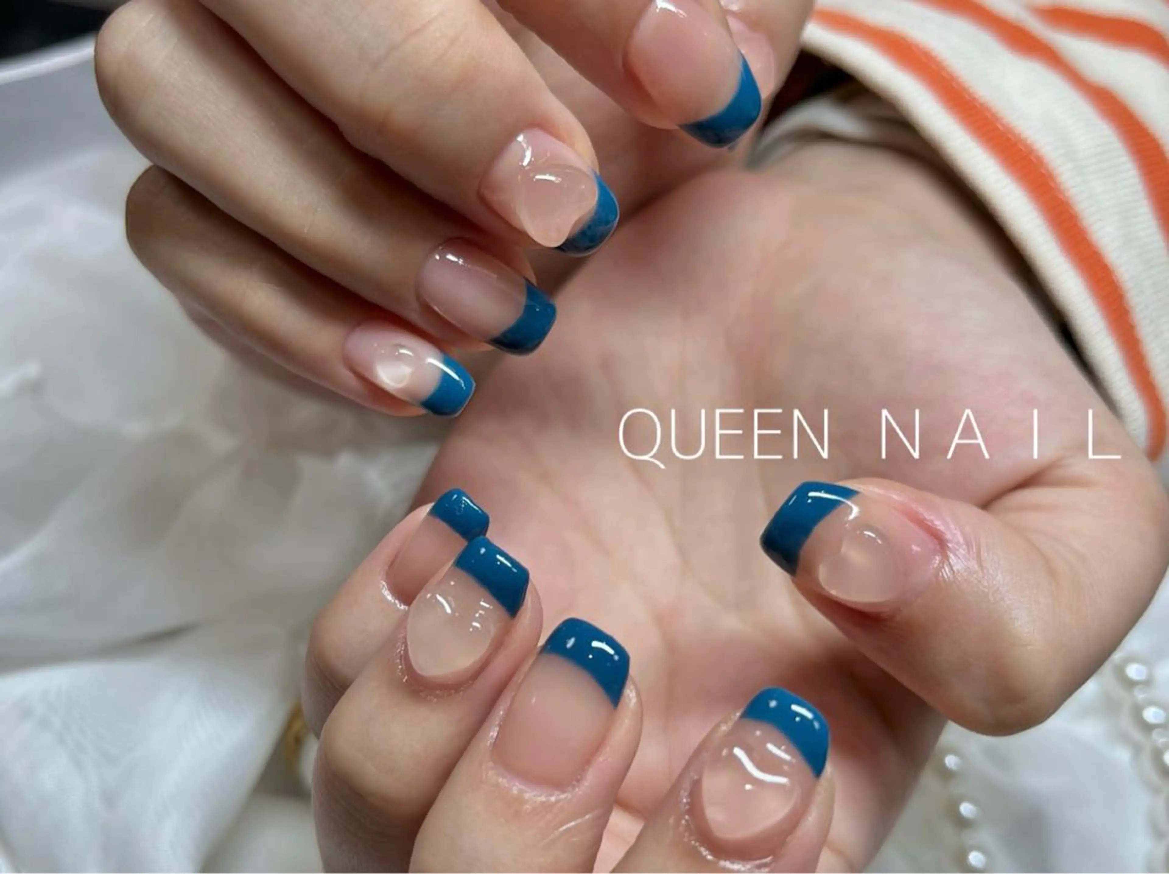 ショート カラー ネイル フレンチネイル ハート 夏ネイル Queen nail所属・QUEENNA IL JR寺田町1分のネイルデザイン