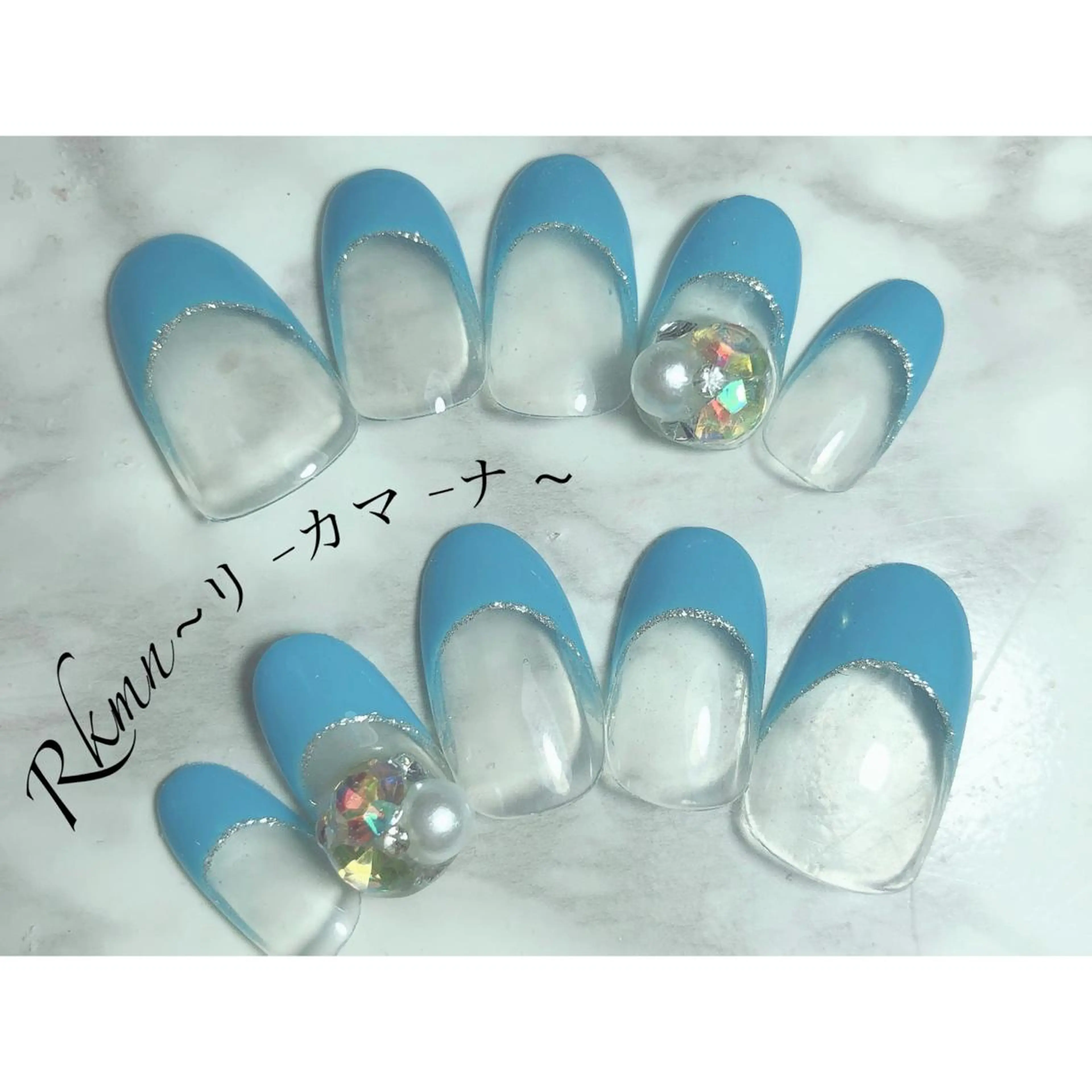 ネイル アートネイル フレンチネイル ジェルネイル グラデーション 水色 ハンドネイル フットネイル ハンドケア Rkmn ~リ-カマ-ナ~のネイルデザイン