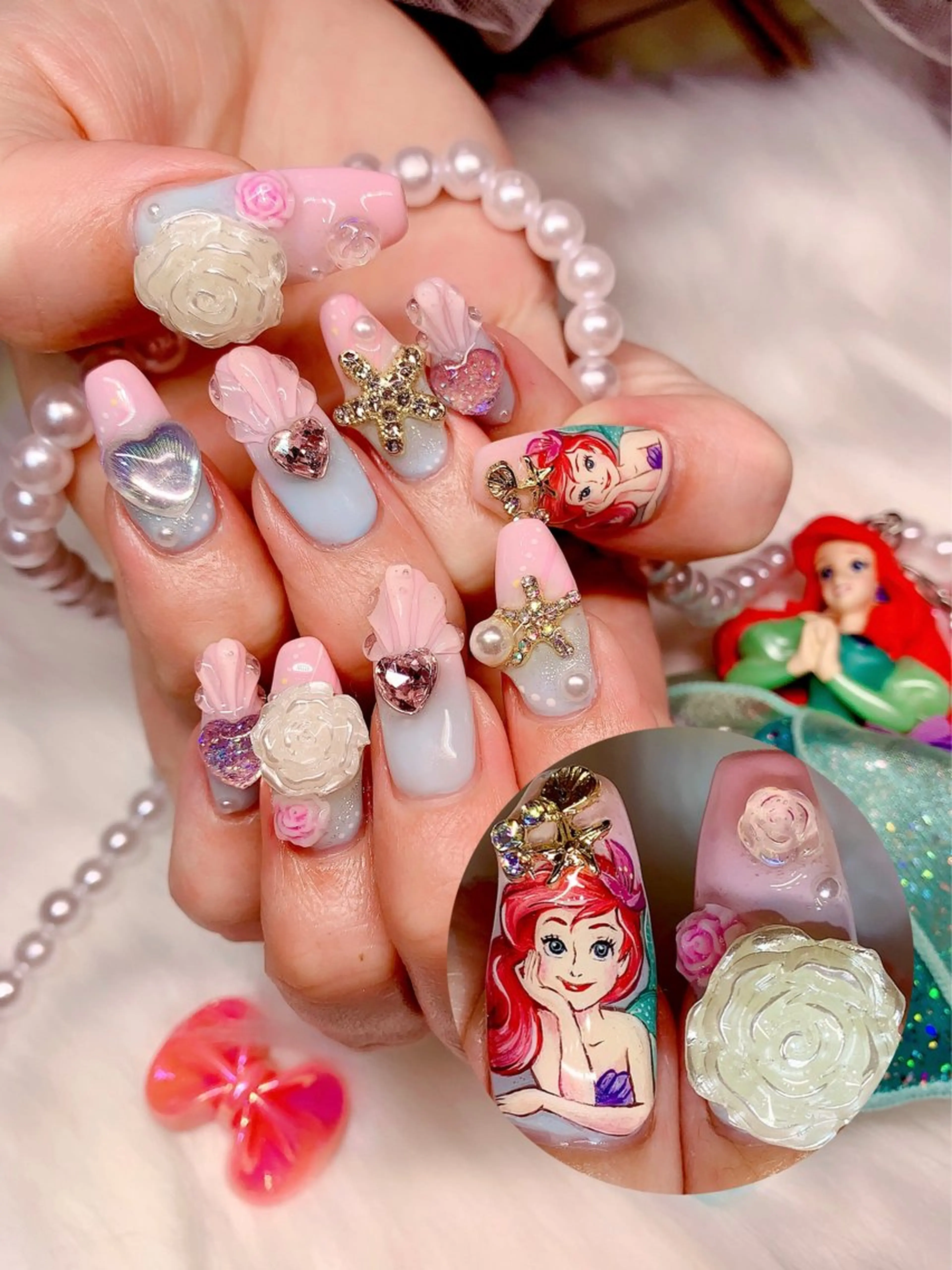 ネイル アートネイル グラデーション キラキラネイル 持ち込み ぷっくりネイル 3Dアートネイル💗 都築レナのネイルデザイン