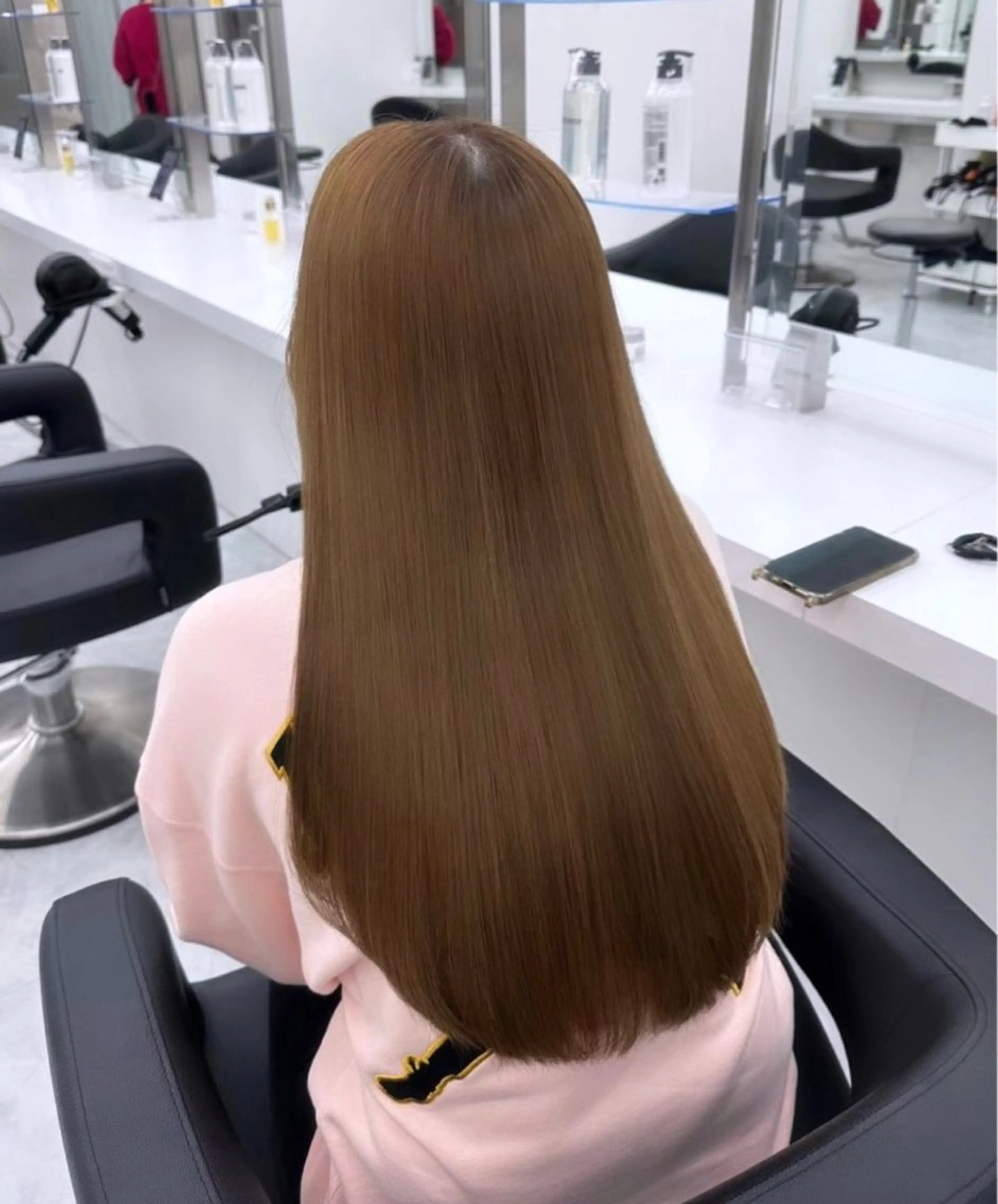 ロング カット ヘアカラー トリートメント 韓国ヘア/ブリーチ無 しWカラー/オリーブのヘアスタイル