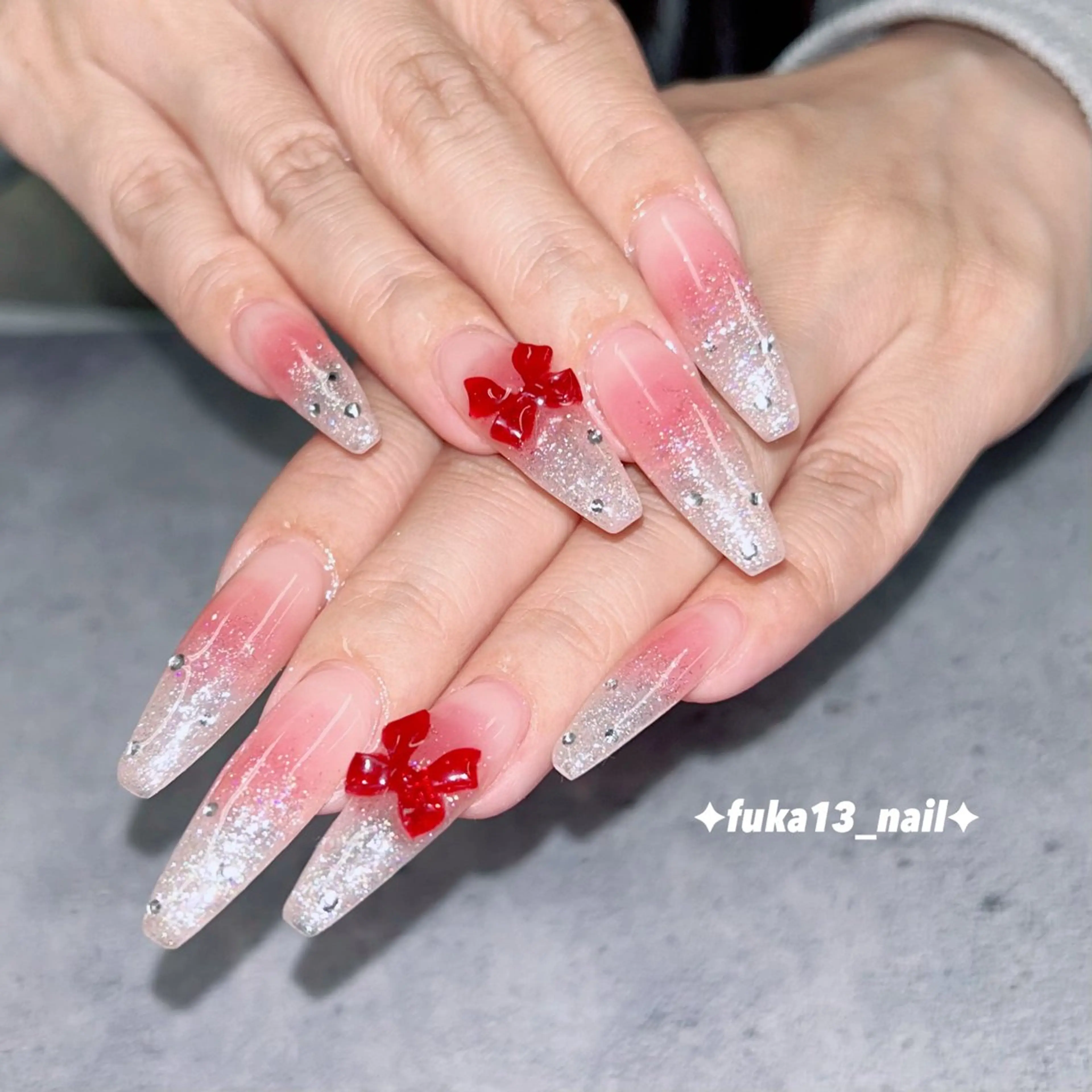ネイル チークネイル 長さ出し ガーリー 韓国ネイル リボン ハンドネイル Nail♡Fuka. /5月予約受付中のネイルデザイン