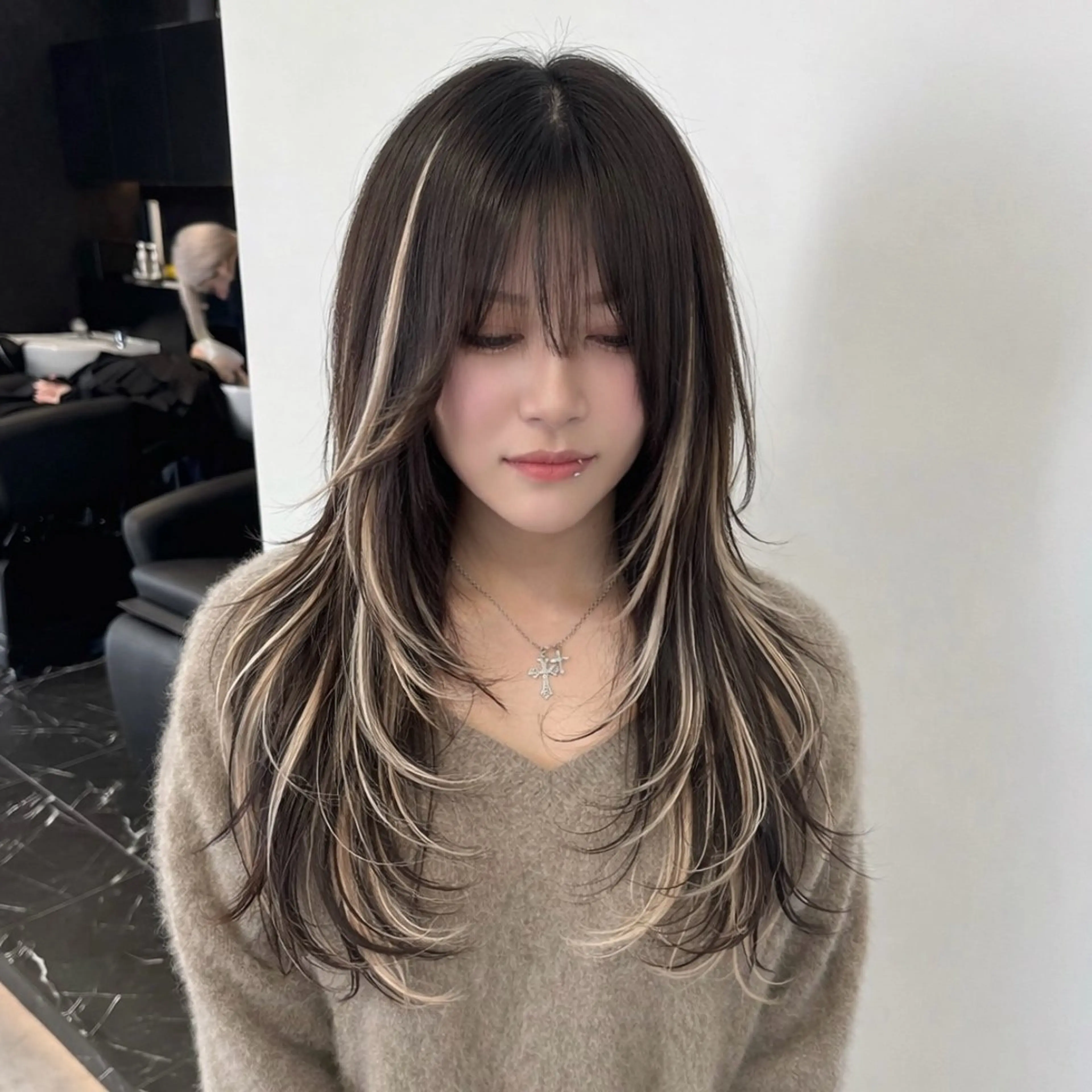 ロング ボブ エクステ ハイライト カット エクステ ハイトーン/エクステ /韓国ヘアKENTAのヘアスタイル