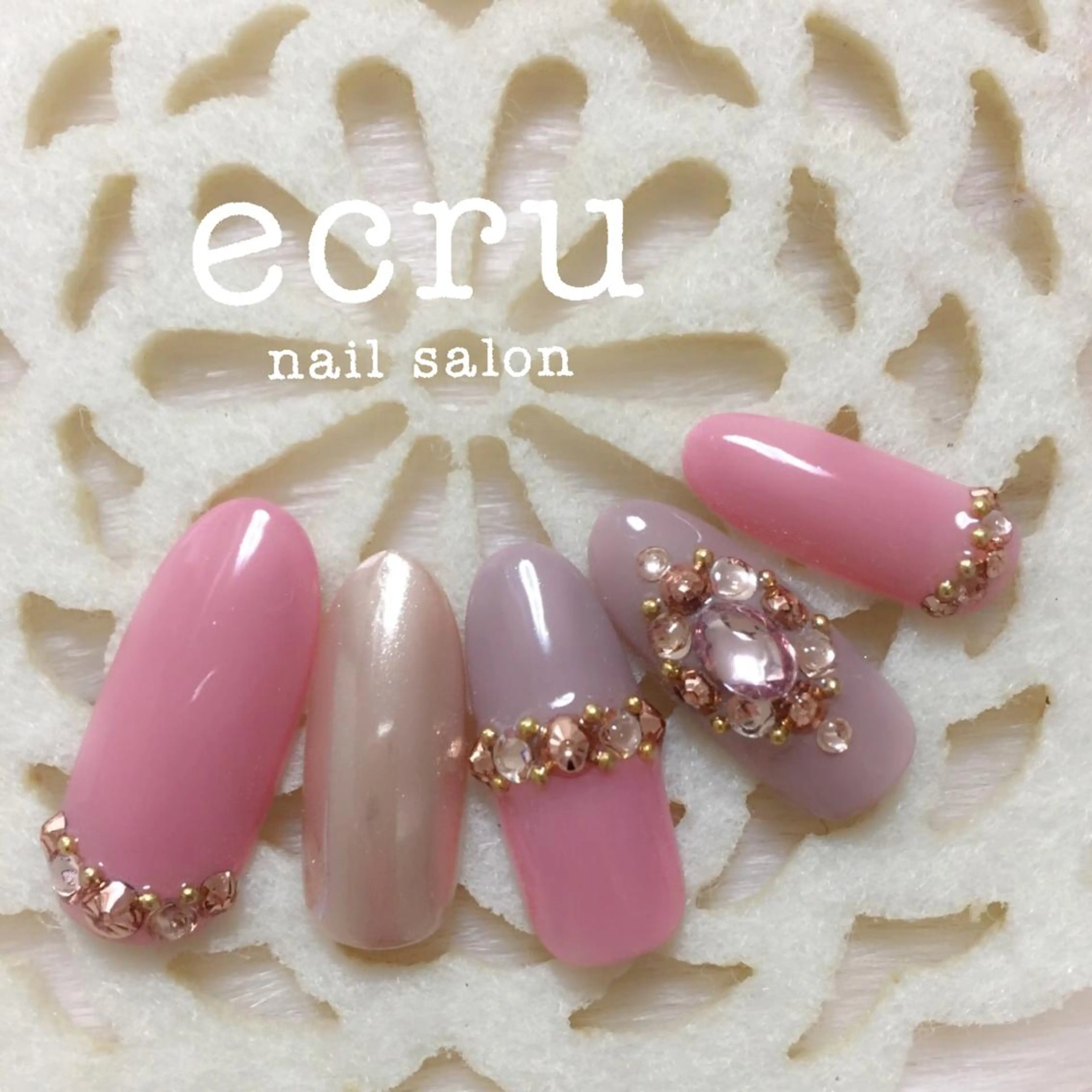 ネイル アートネイル ジェルネイル ガーリー ミラーネイル ピンク ecru nail 長谷川まきのネイルデザイン