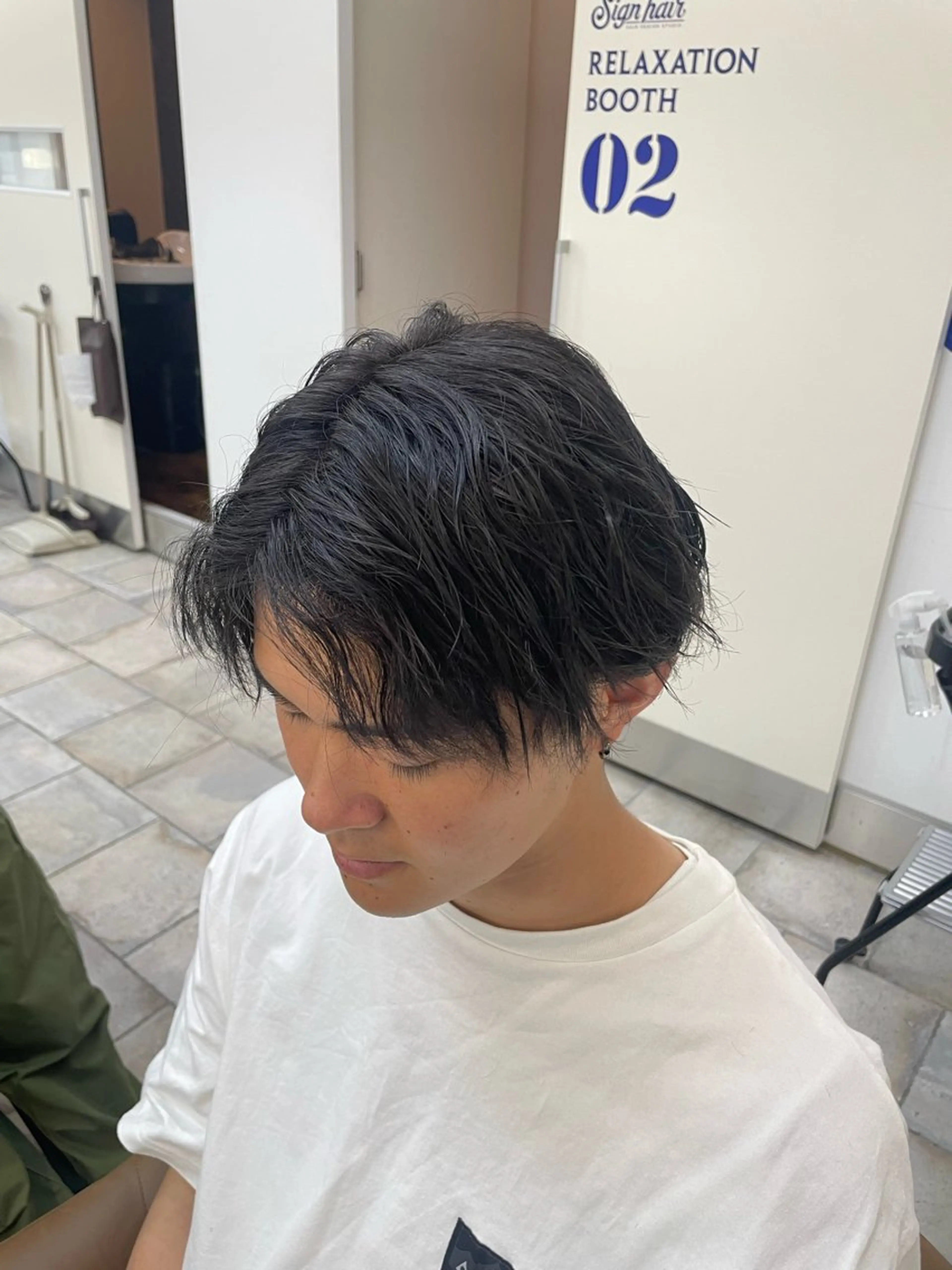 カラー パーマ メンズ メンズパーマ 波巻きパーマ 黒髪 ブルーカラー ブルーブラック ヘアカラー トリートメント 🍒透明感カラー/ 艶カラー/さくら🍒のヘアスタイル