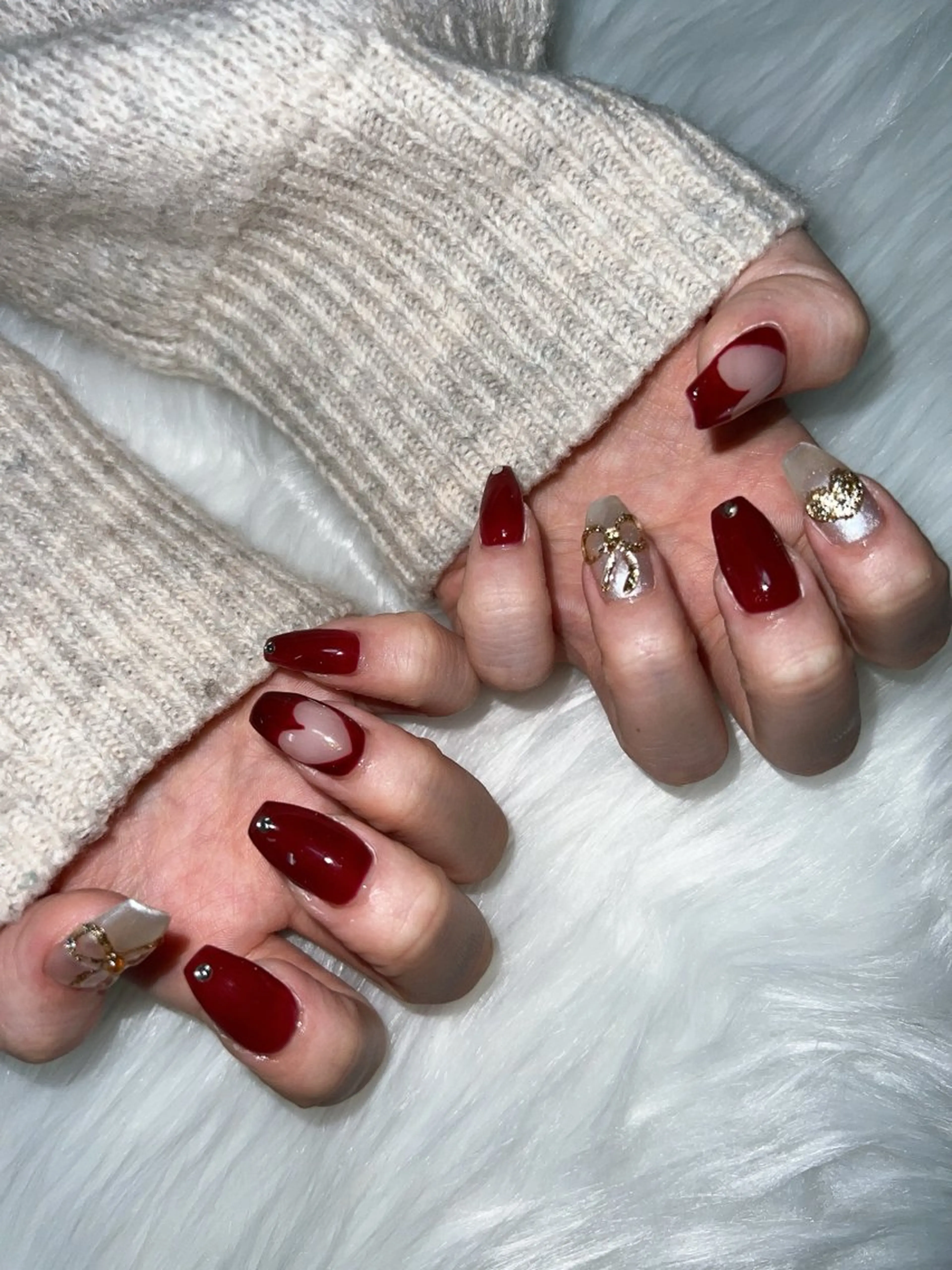 ネイル ハート リボン 冬ネイル クリスマス coco nailのネイルデザイン