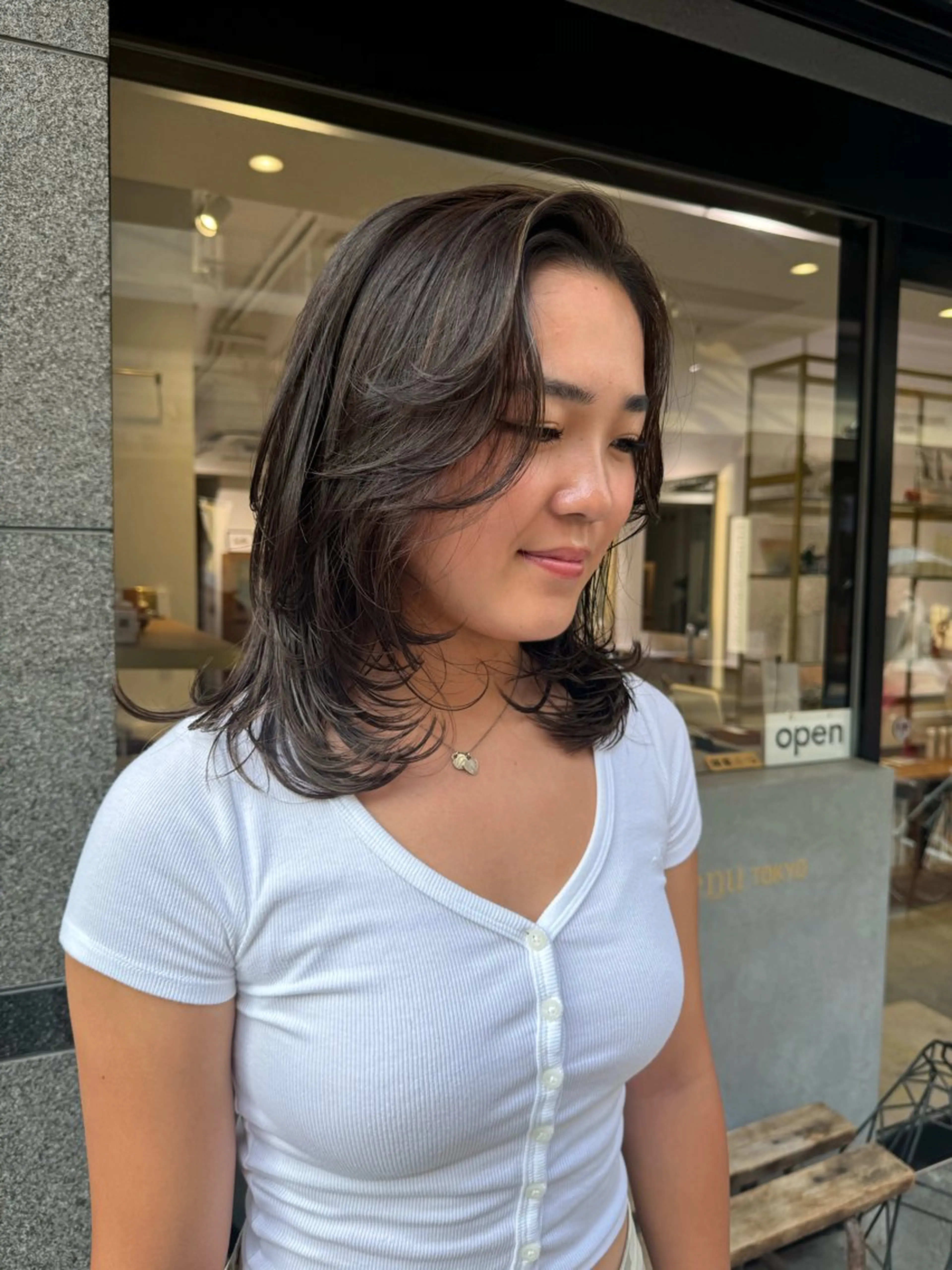 ミディアム カラー ハイライトカラー ハイライト レイヤーカット ナガミネアリサ/ 学芸大学/海外ヘアのヘアスタイル