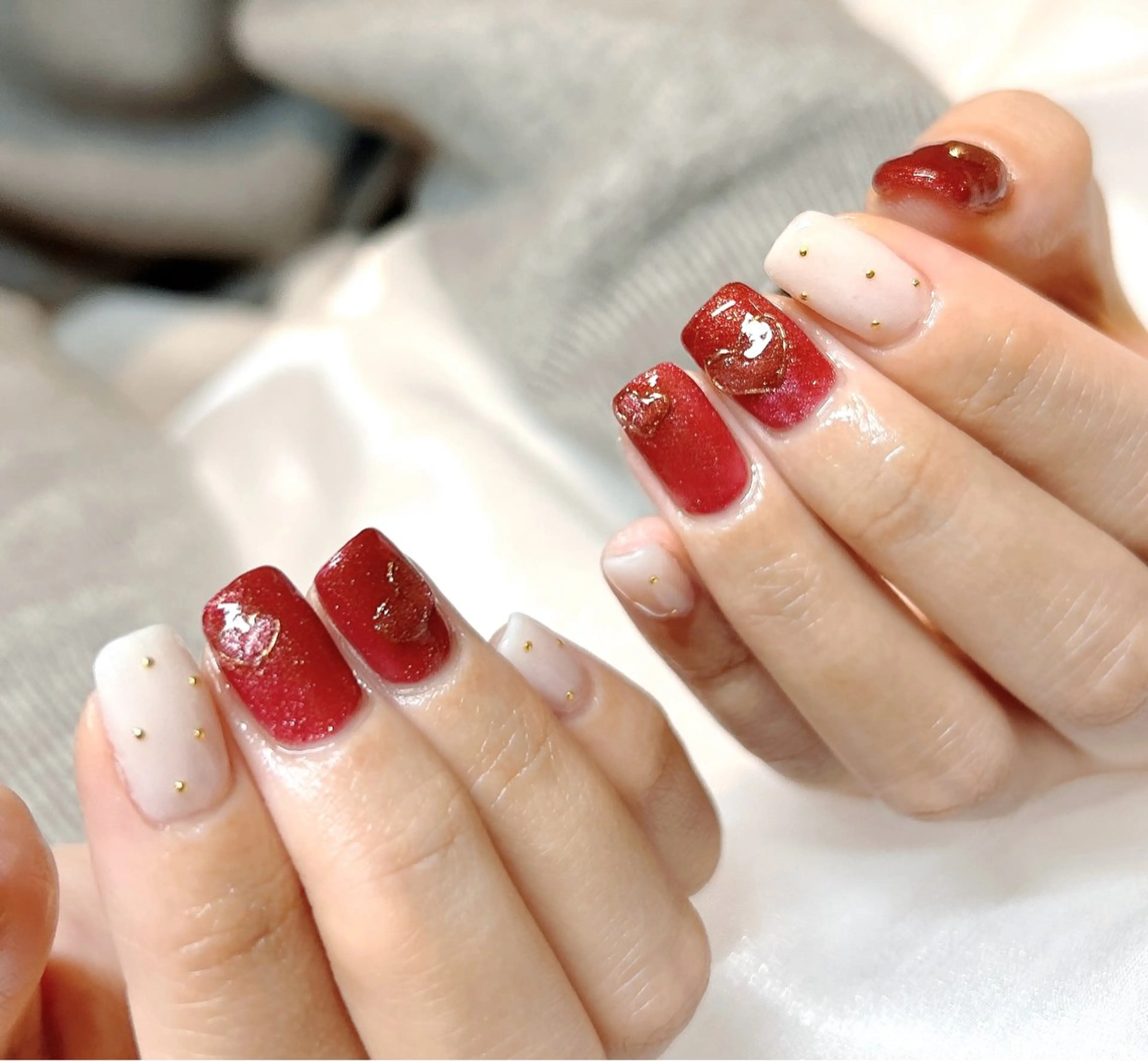 ネイル ボルドー ハート マグネットネイル ぷっくりネイル バレンタイン ハンドネイル takamin._.nail所属・オーダーメイド専門 takamiのネイルデザイン