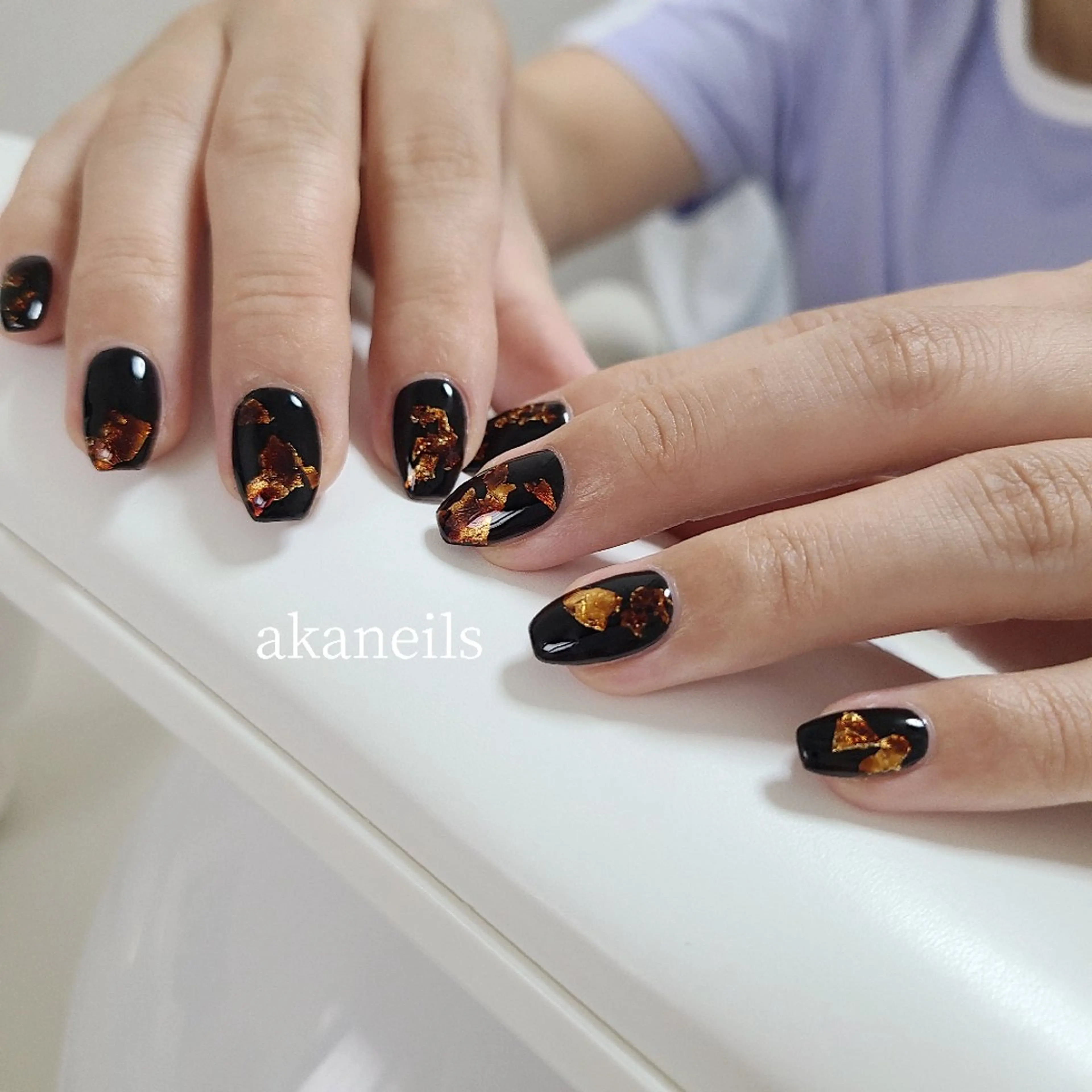 ネイル べっ甲ネイル ゴールド 持ち込み ニュアンスネイル ハンドネイル 【akaneils】 アカネのネイルデザイン