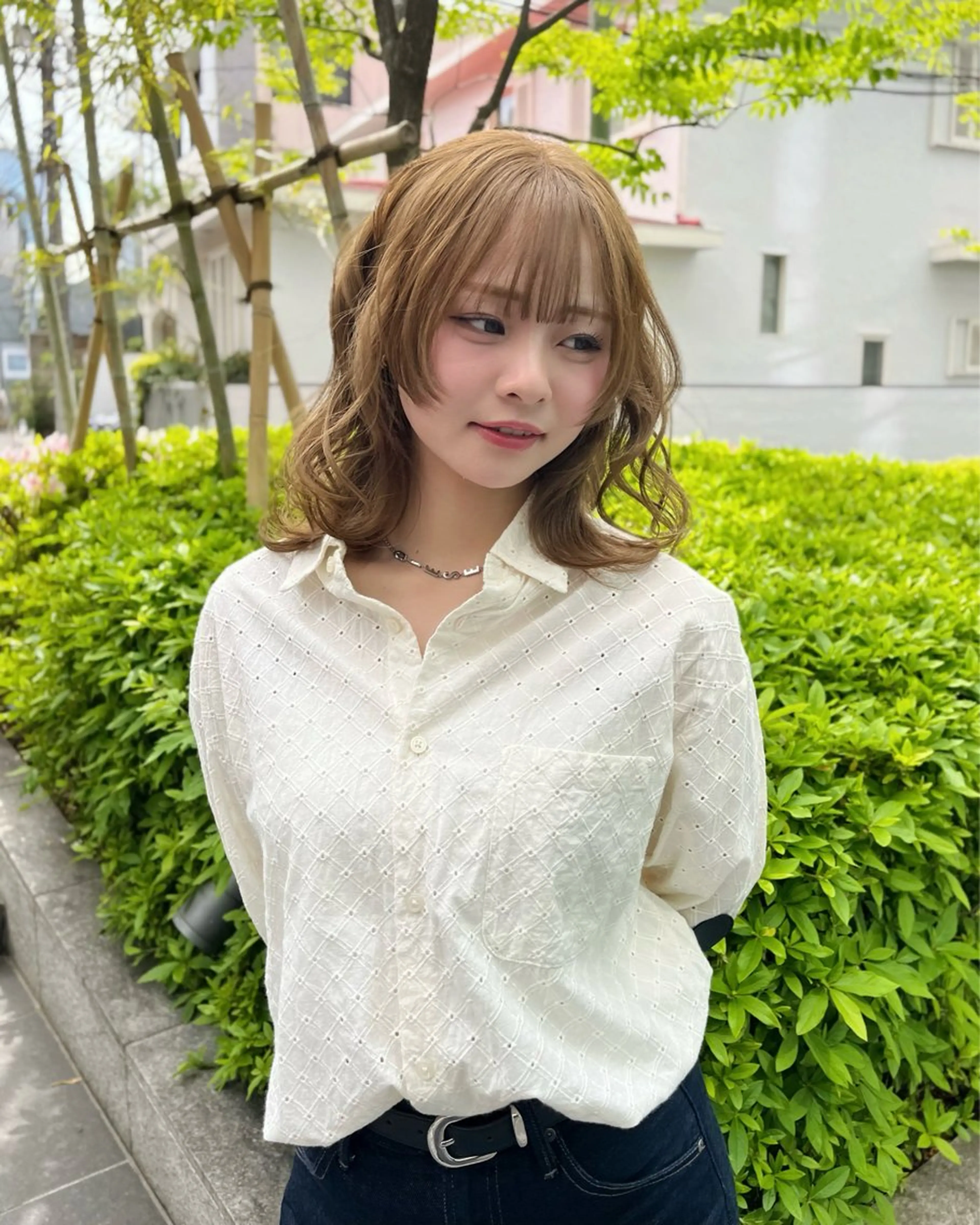 ミディアム カラー ベージュカラー ミルクティーベージュ ヘアカラー トリートメント 縮毛矯正/ハイトーン /パーマ/せき🧸のヘアスタイル