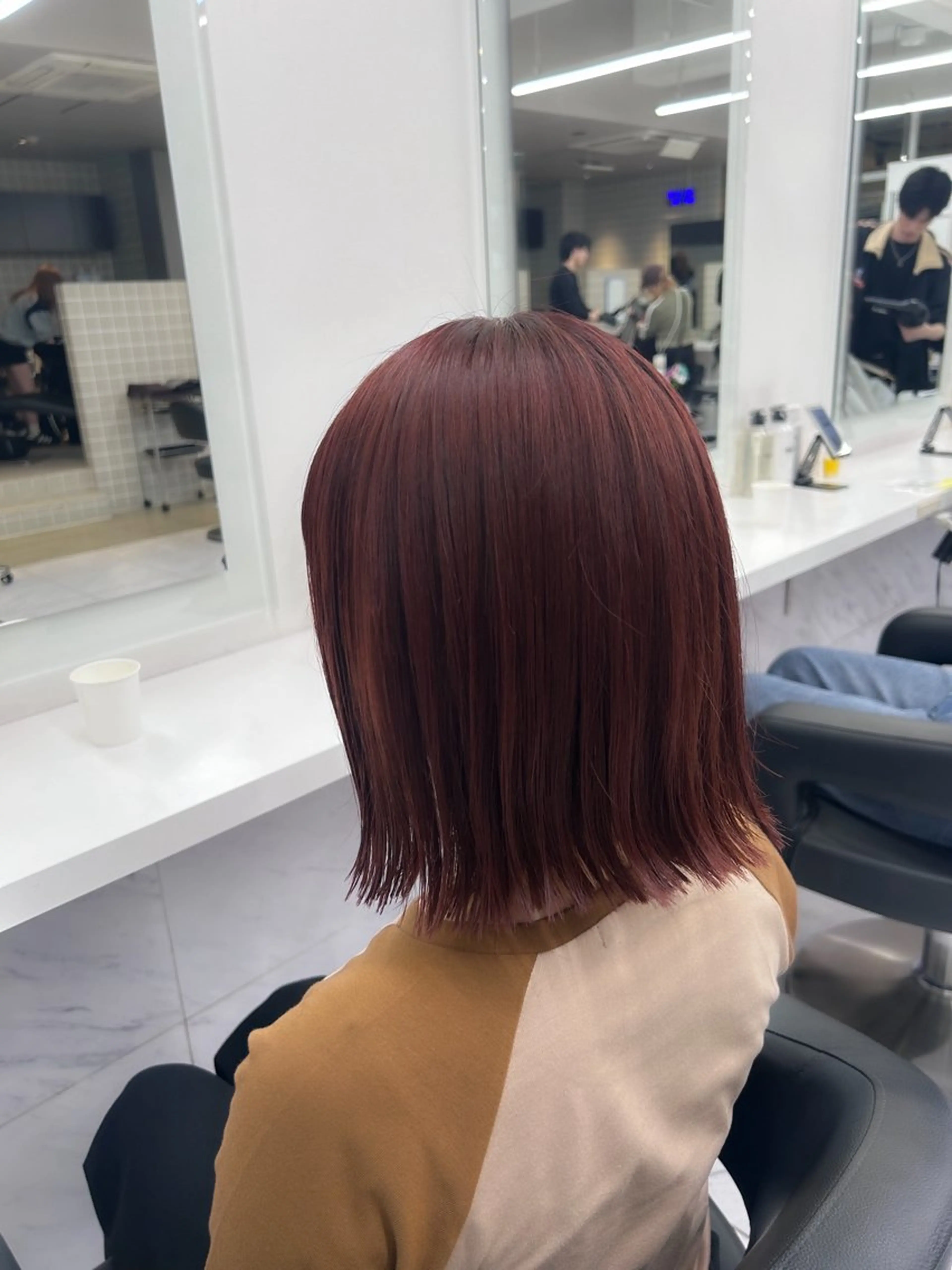 ミディアム カラー パーマ ヘアアレンジ メンズ キッズ ヘアカラー トリートメント ヘアセット ブリーチなしカラー/ ブラウン/レイヤーのヘアスタイル