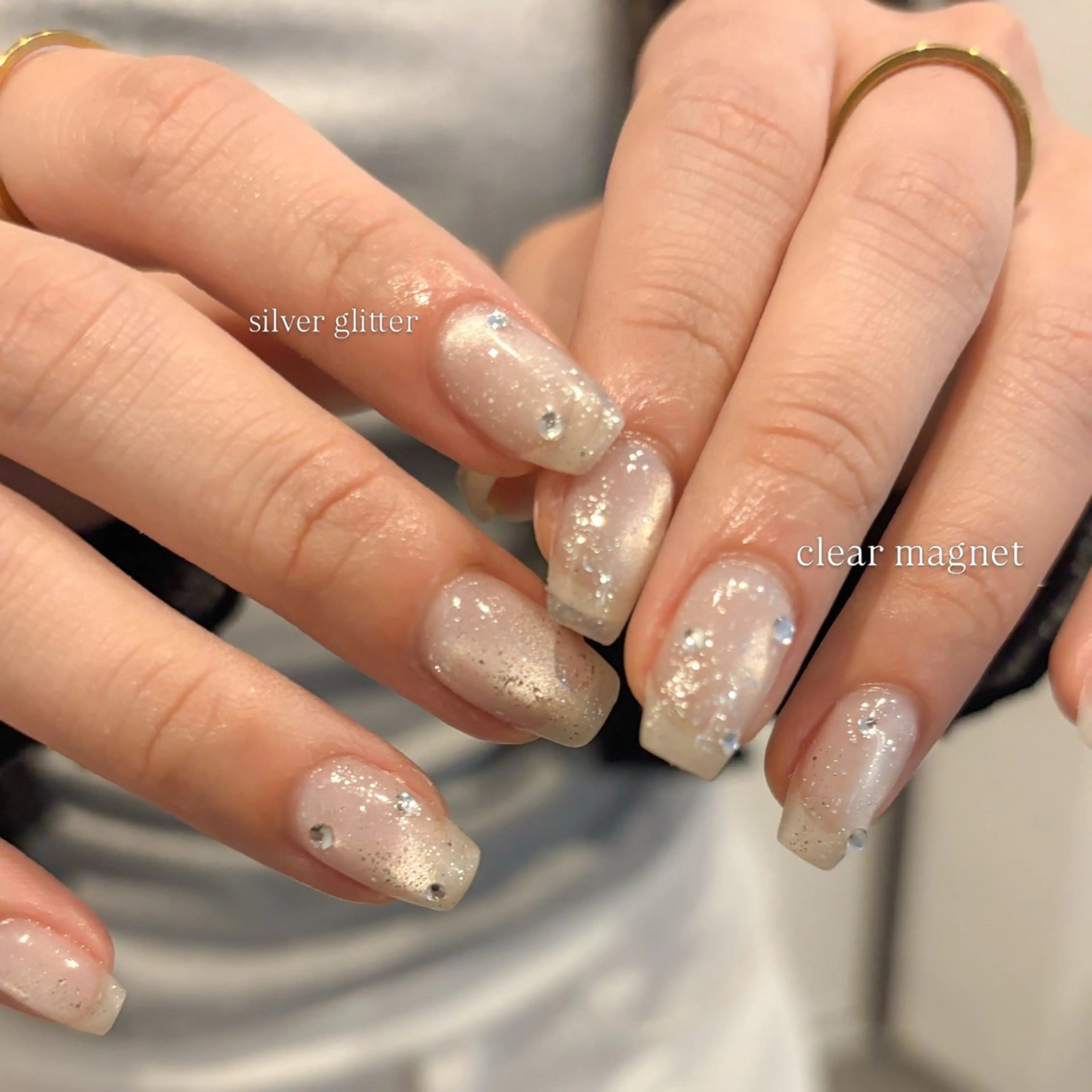 ネイル クリアネイル キラキラネイル ラメ(グリッター) マグネットネイル ハンドネイル IZUMIꕤnail 堺筋本町｜心斎橋のネイルデザイン