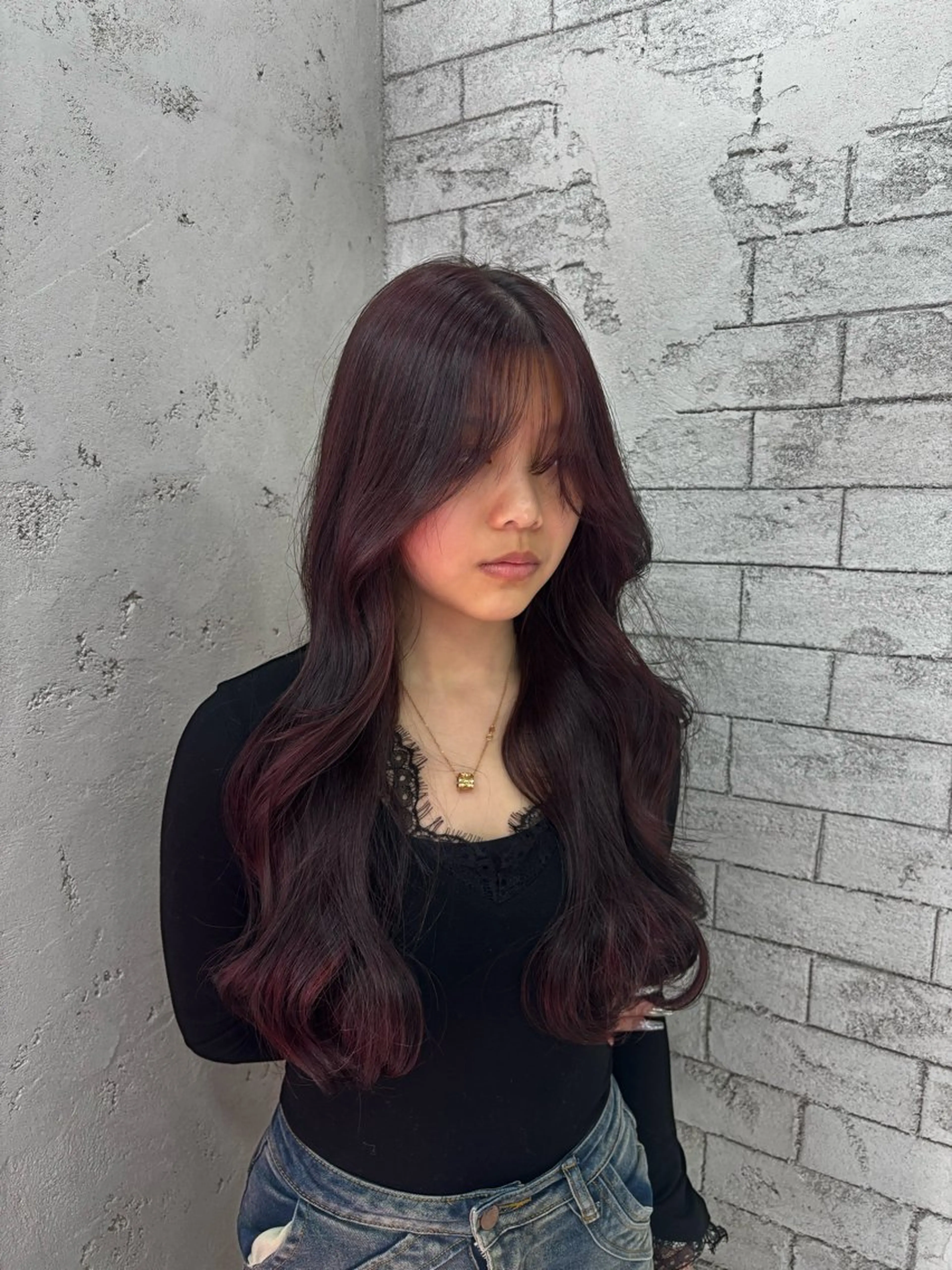 ロング カラー ブリーチ ブリーチなしカラー レッドカラー 韓国レイヤーカット/ 🩶HARUKA🩶のヘアスタイル