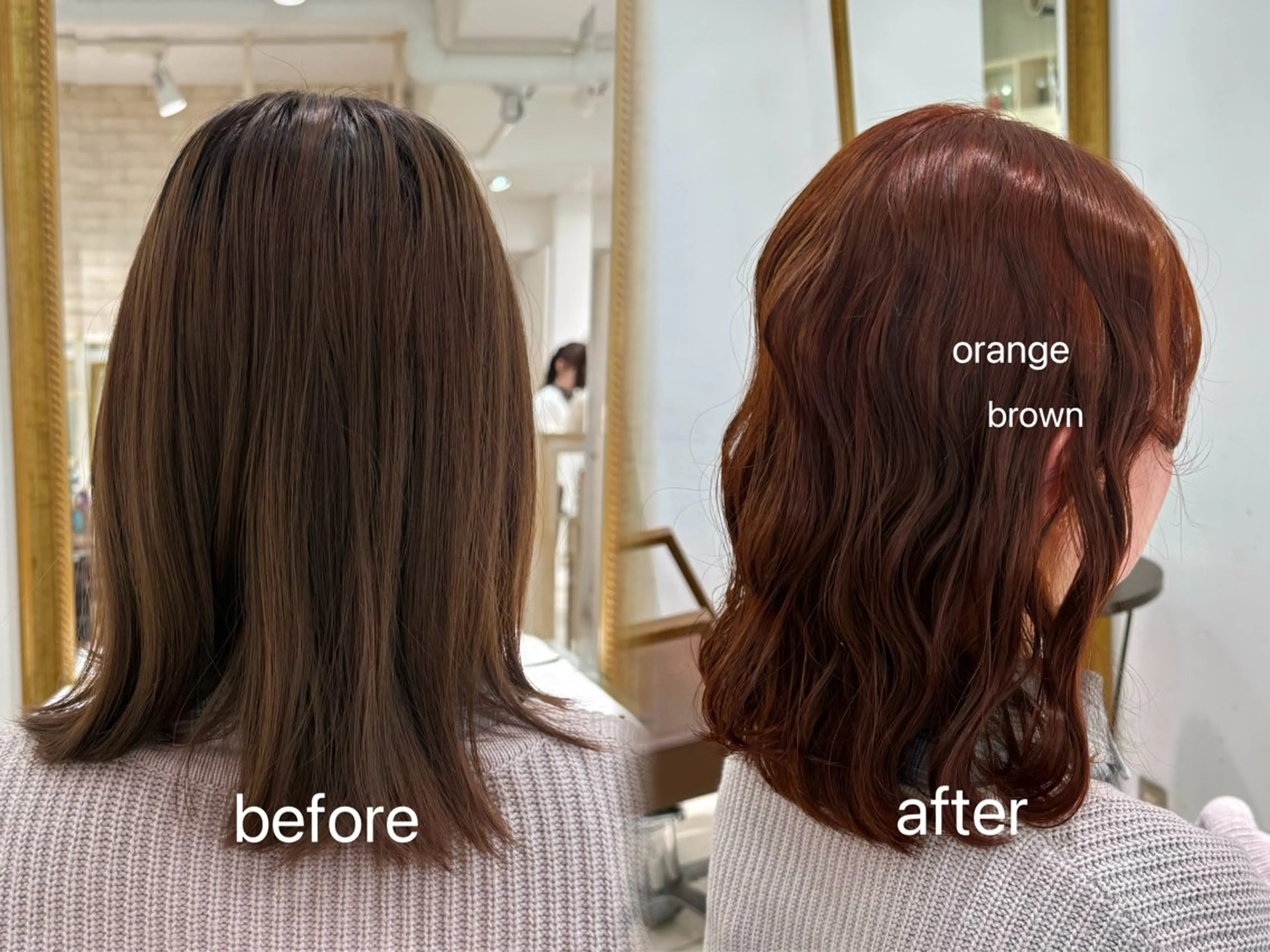 ミディアム カラー ブラウンカラー オレンジ オレンジブラウン ピンクカラー レッドカラー カット ヘアカラー トリートメント 髪質改善”透け感" カラー/Hono🪞のヘアスタイル