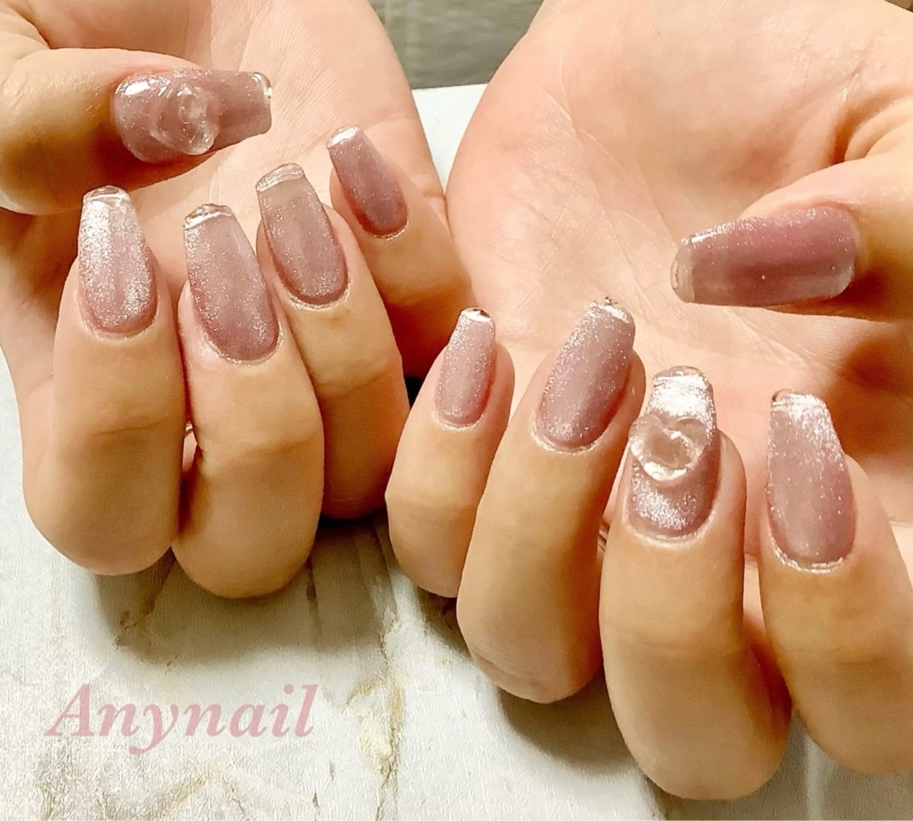 ネイル ブルー クリアネイル ハート マグネットネイル ハンドネイル 岩澤 恵子のネイルデザイン