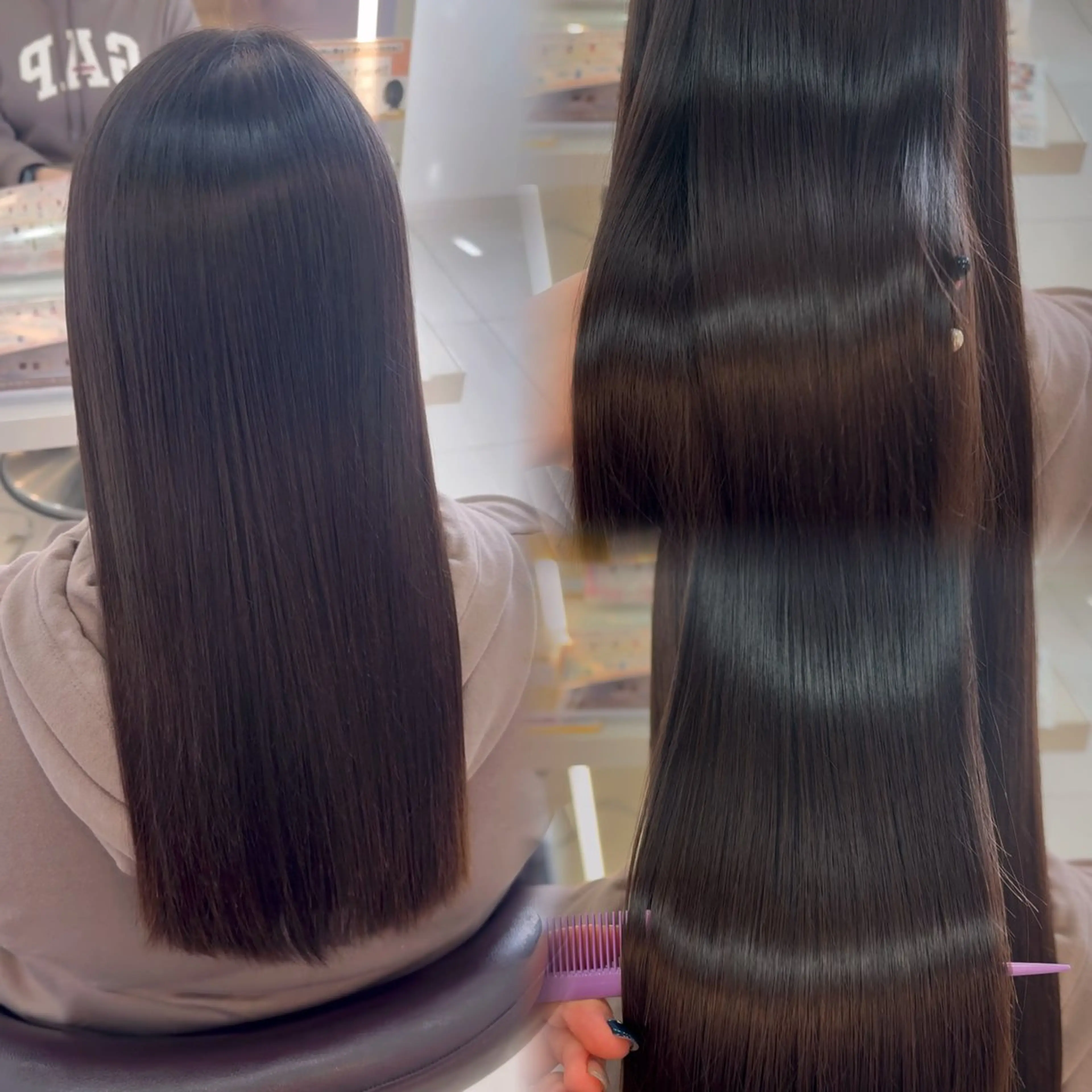 ロング 縮毛矯正 透明感|ストレート| クロスパーマ|はるかのヘアスタイル