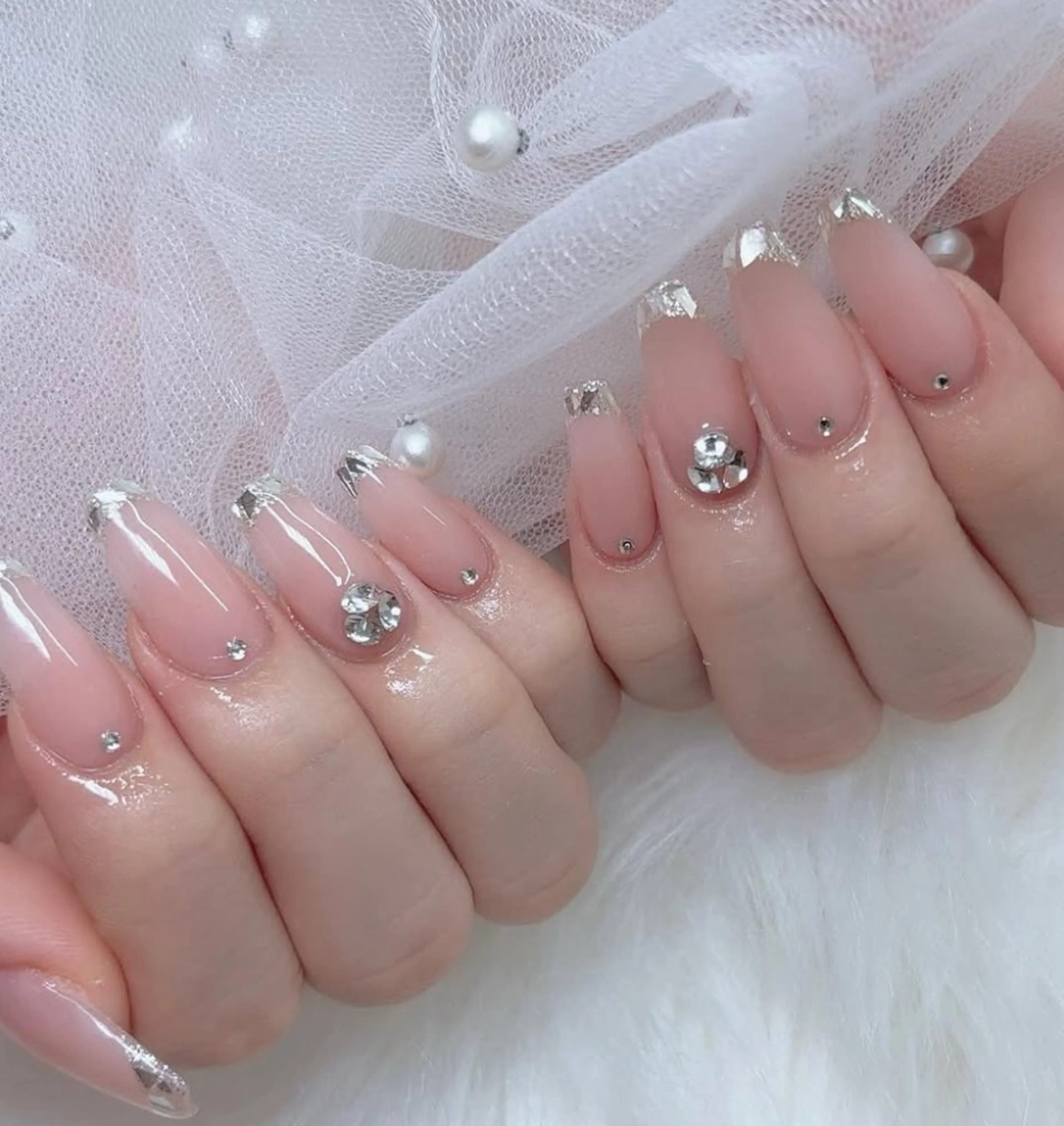 ネイル アートネイル フレンチネイル ジェルネイル キラキラネイル ニュアンスネイル ハンドネイル Ryunail所属・Ryu Nail NekoChanのネイルデザイン