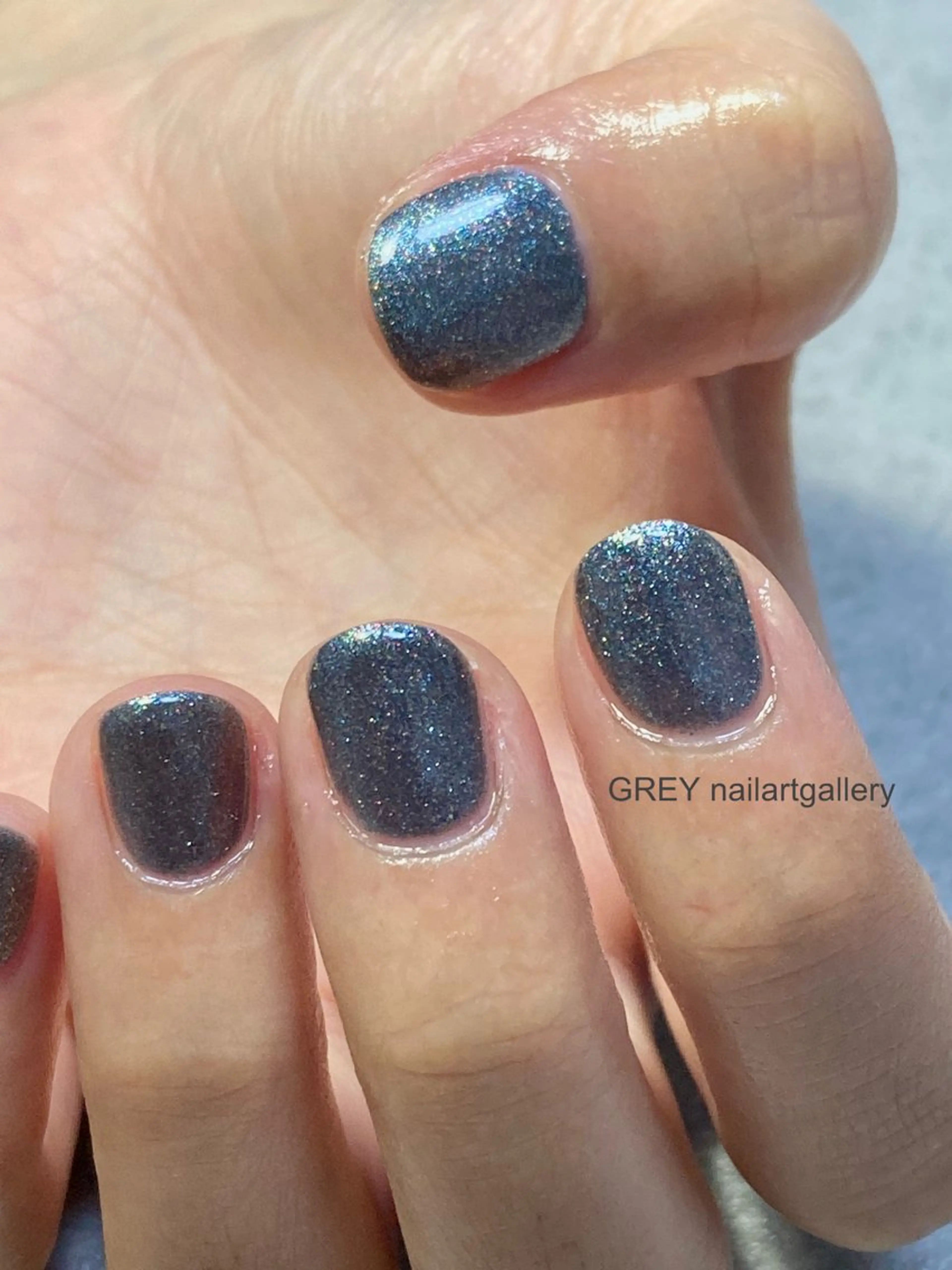 ネイル オーロラネイル クリアネイル ラメ(グリッター) ネイビー ワンカラーネイル 【GREY】 TAIRAのネイルデザイン