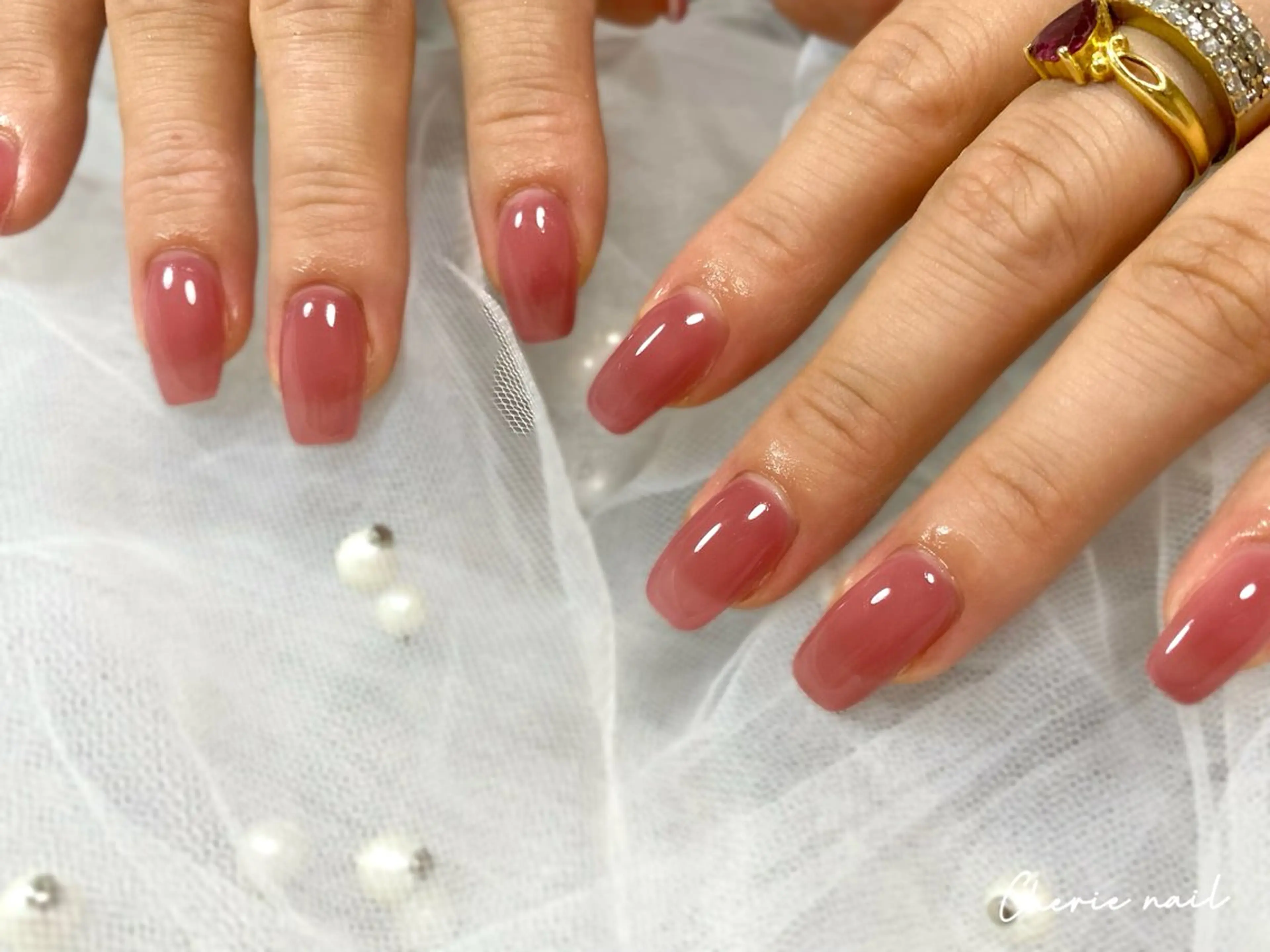 ネイル ジェルネイル オフィスネイル ワンカラーネイル ピンク シンプルネイル Cherienail yunaのネイルデザイン