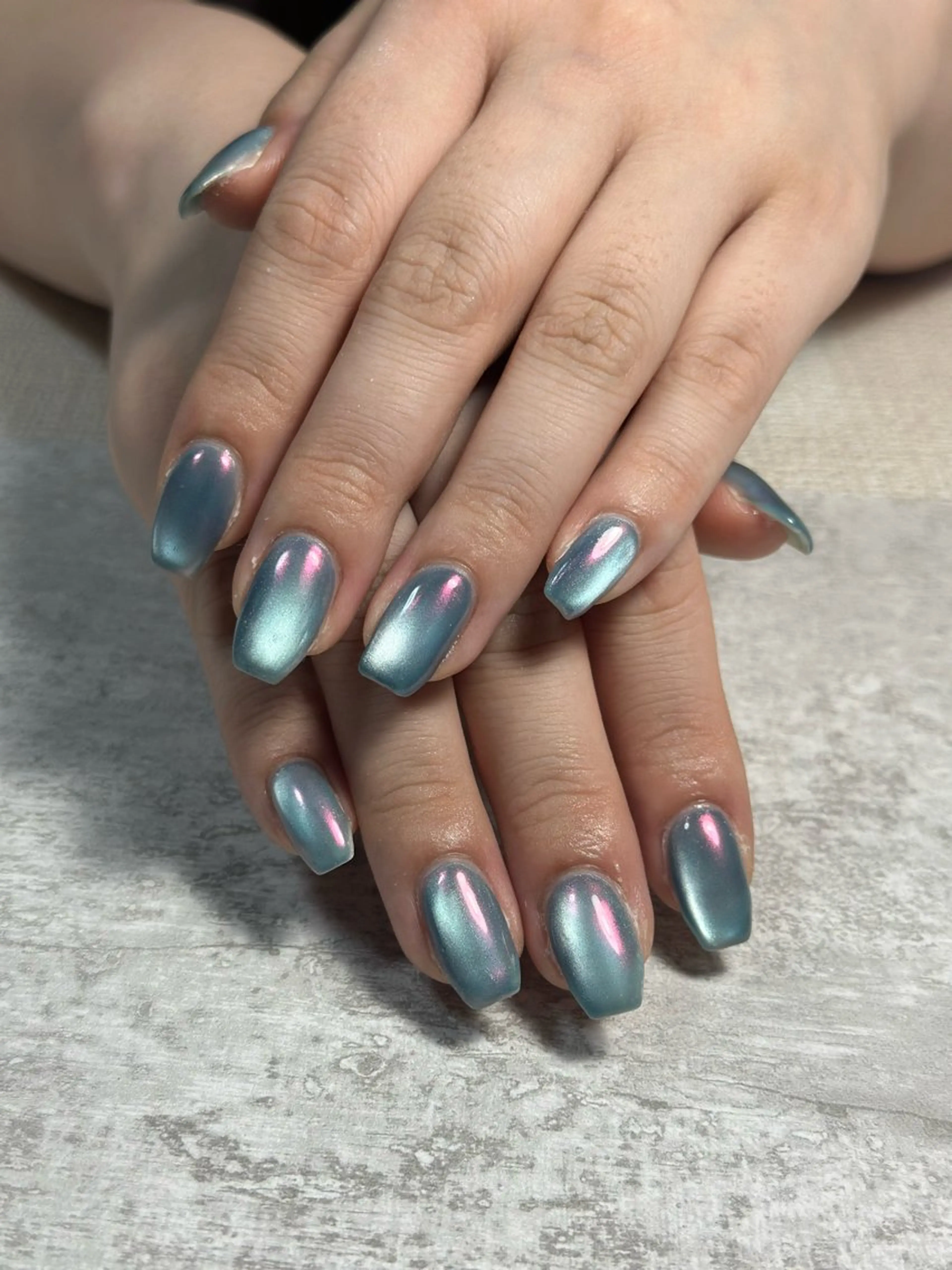 ネイル オーロラネイル ブルー フットネイル フレンチネイル ジェルネイル kiki nail たまプラーザのネイルデザイン