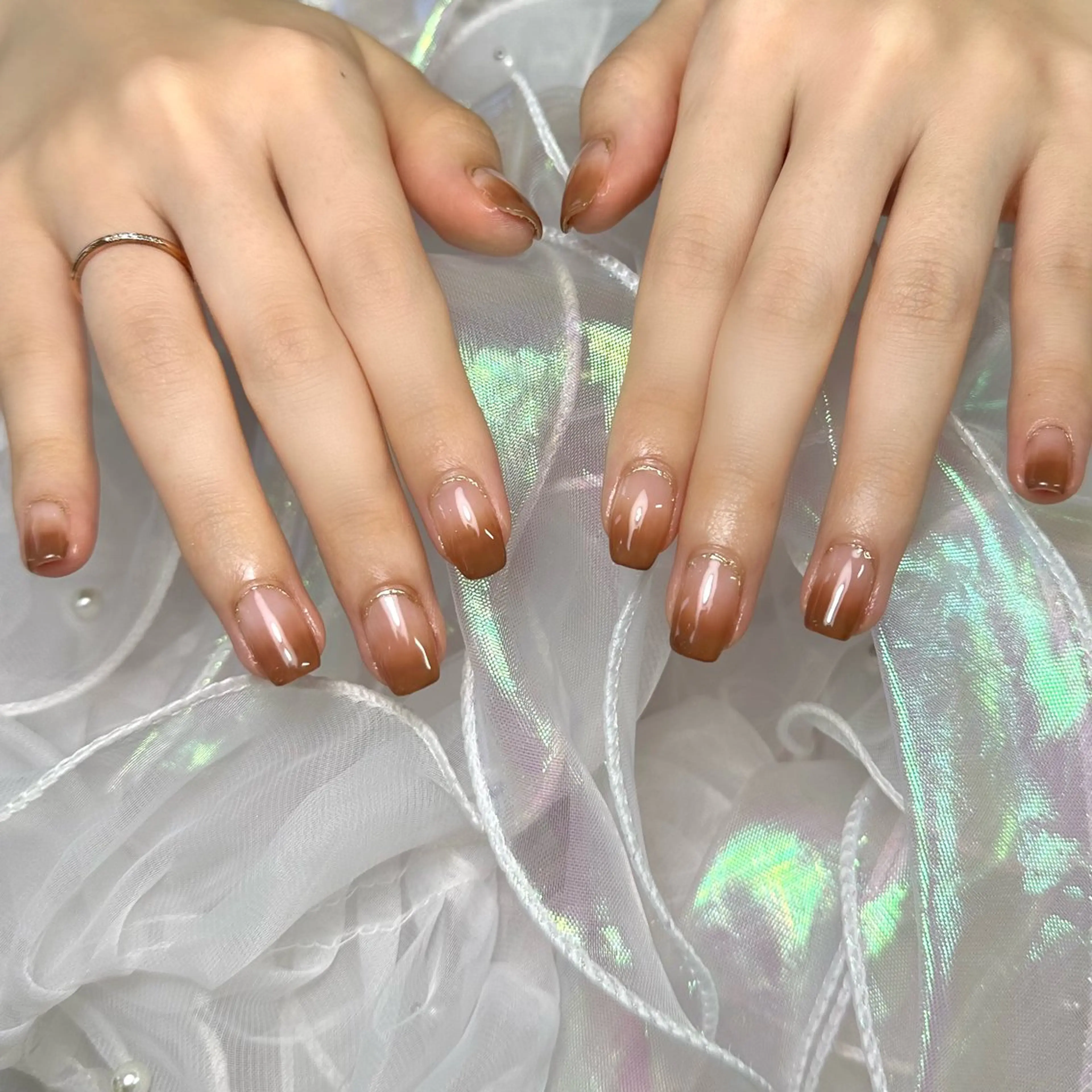 ネイル ブラウン クリアネイル ミラーネイル ラルゴ所属・Largo ラルゴのネイルデザイン