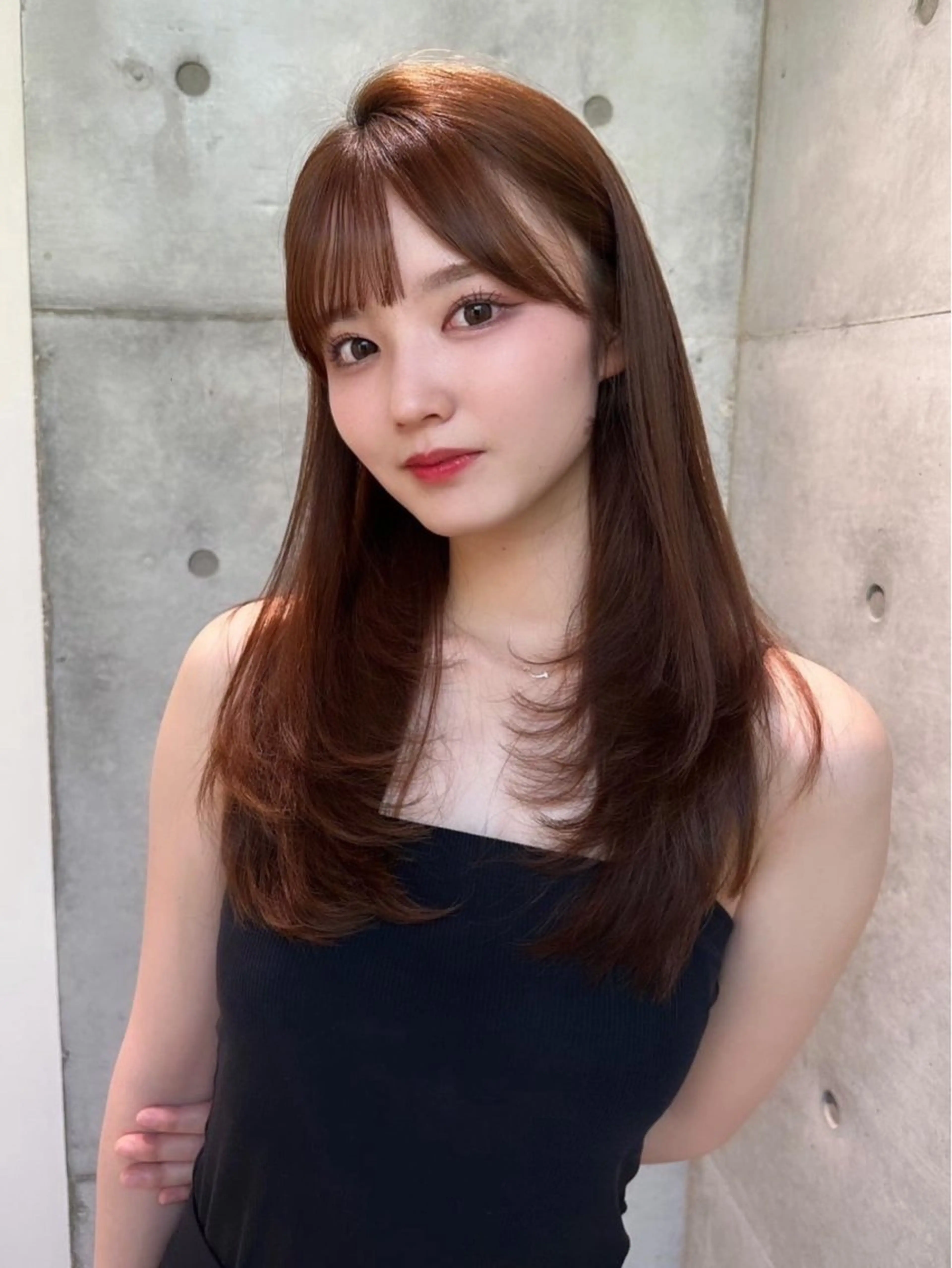 ロング レイヤーカット 💖しの💖韓国ヘア レイヤーカットのヘアスタイル