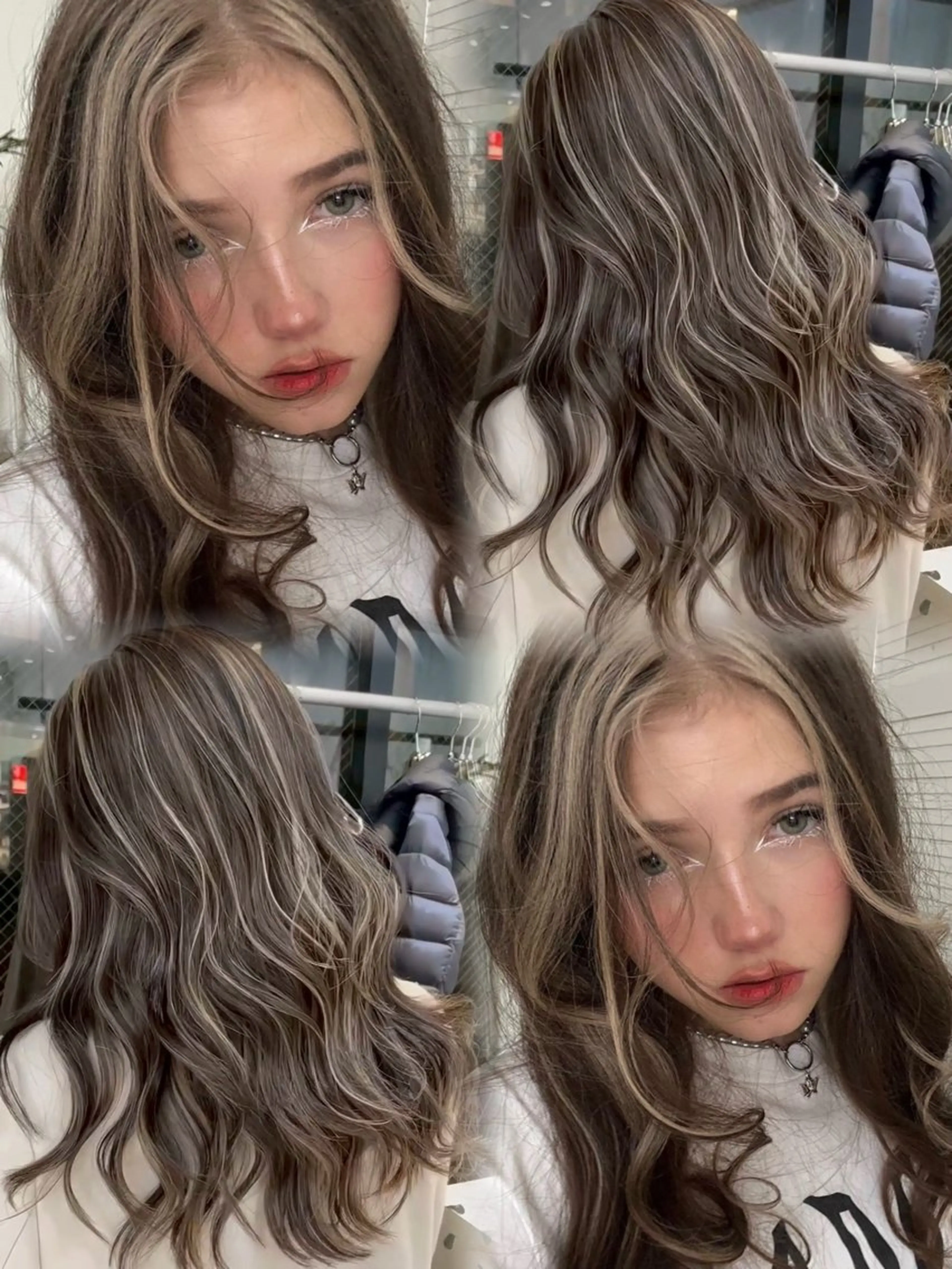 ロング カラー ベージュカラー ハイライトカラー ハイライト カット ヘアカラー トリートメント 表参道/ハイライト バレイヤージュのヘアスタイル