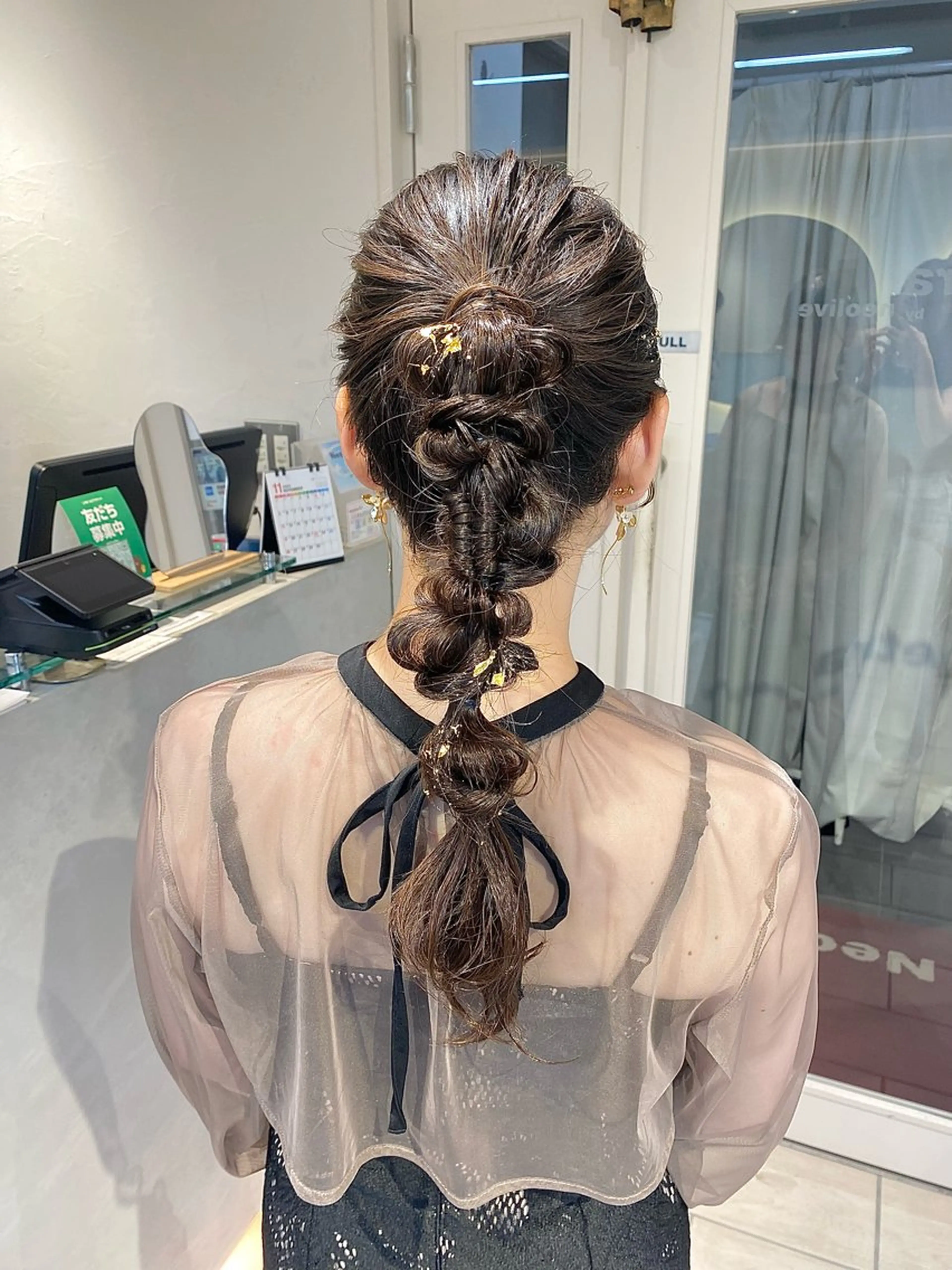 ロング ヘアアレンジ ポニーテール 結婚式・ブライダル Aya　ブリーチなし 🌱　ダブルカラーのヘアスタイル