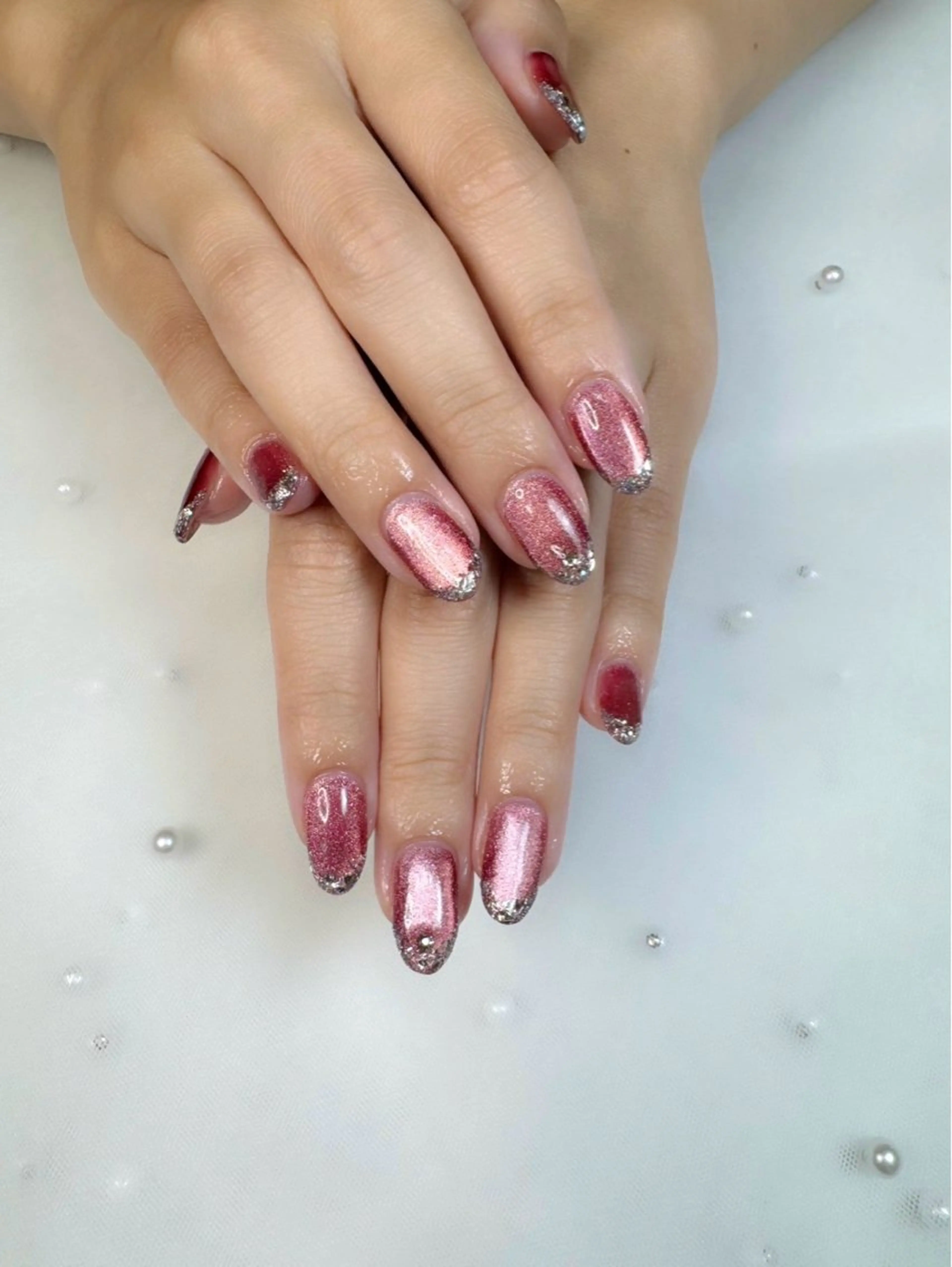 ネイル ボルドー フレンチネイル マグネットネイル ハンドネイル iro+ nailのネイルデザイン