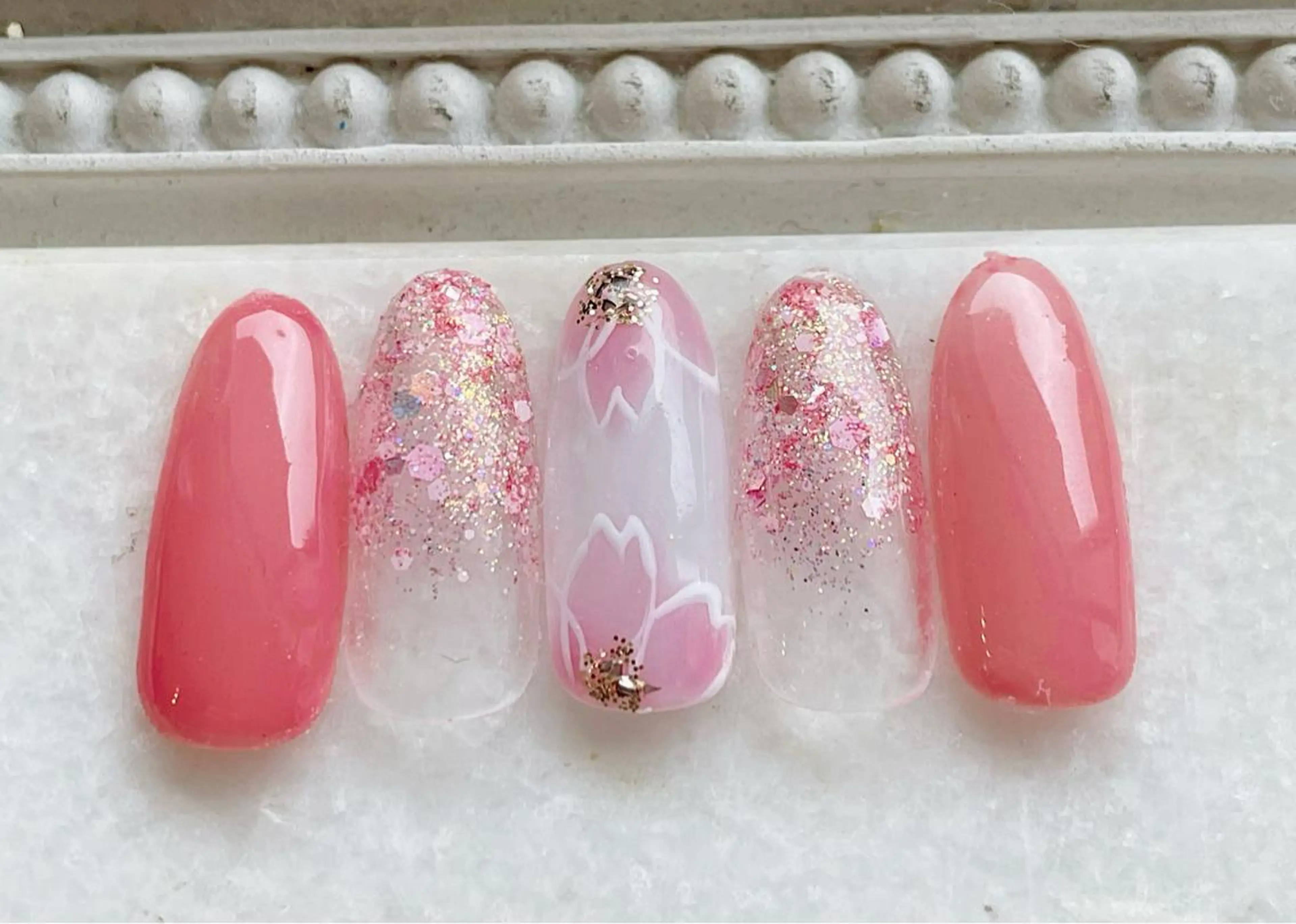 ネイル ジェルネイル パラジェル 春ネイル ハンドネイル Satomi  のネイルデザイン