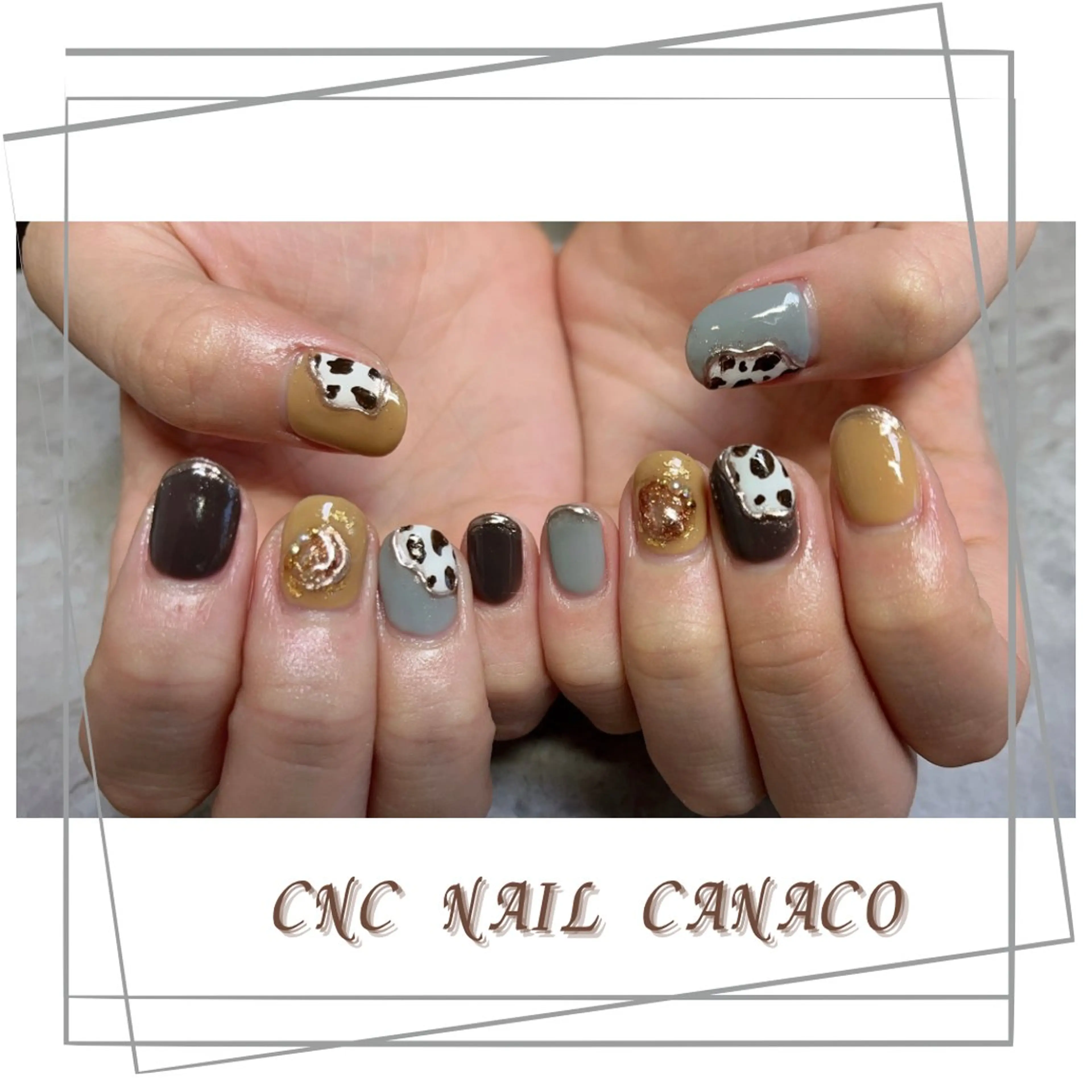 ネイル アニマル柄 アートネイル メンズネイル ミラーネイル 持ち込み ハンドネイル ハンドケア ベテランネイル cnc  nailのネイルデザイン