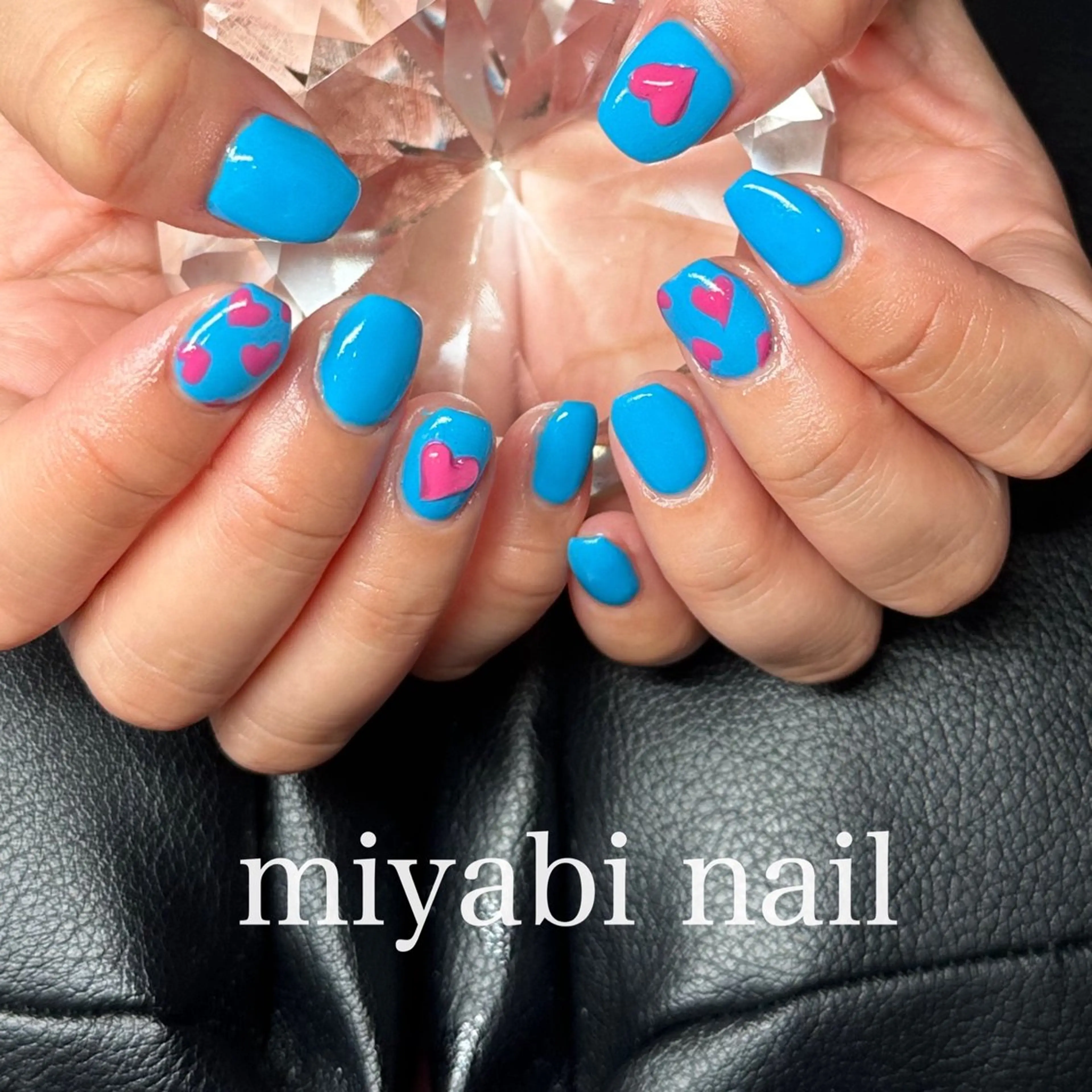 ネイル アートネイル ブルー ジェルネイル ハート 持ち込み ハンドネイル miyabi nail 桂川駅近くのネイルデザイン