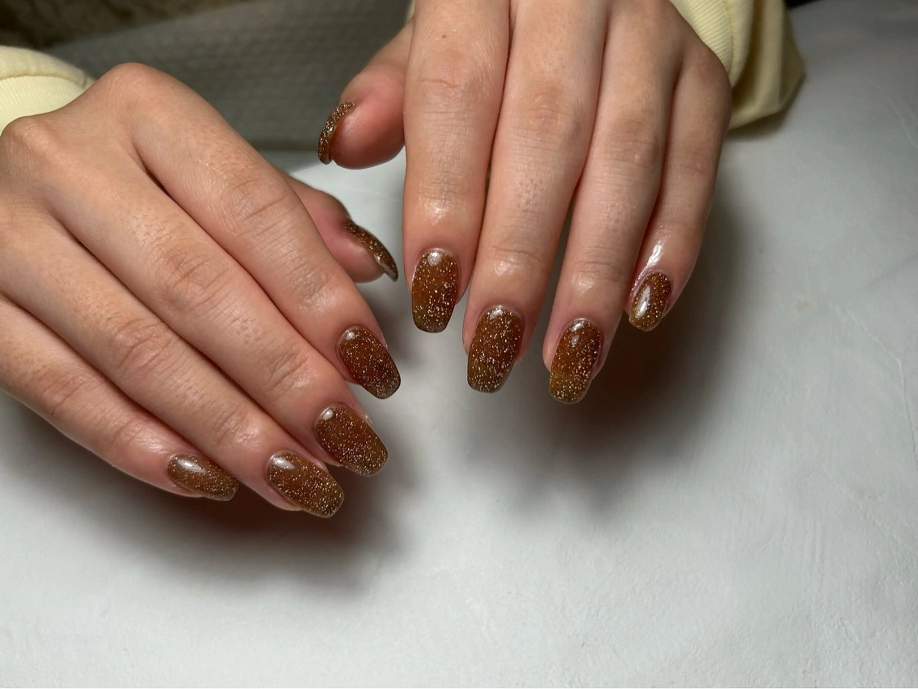 ネイル ブラウン フラッシュネイル キラキラネイル ハンドネイル MARU NAIL nanokaのネイルデザイン