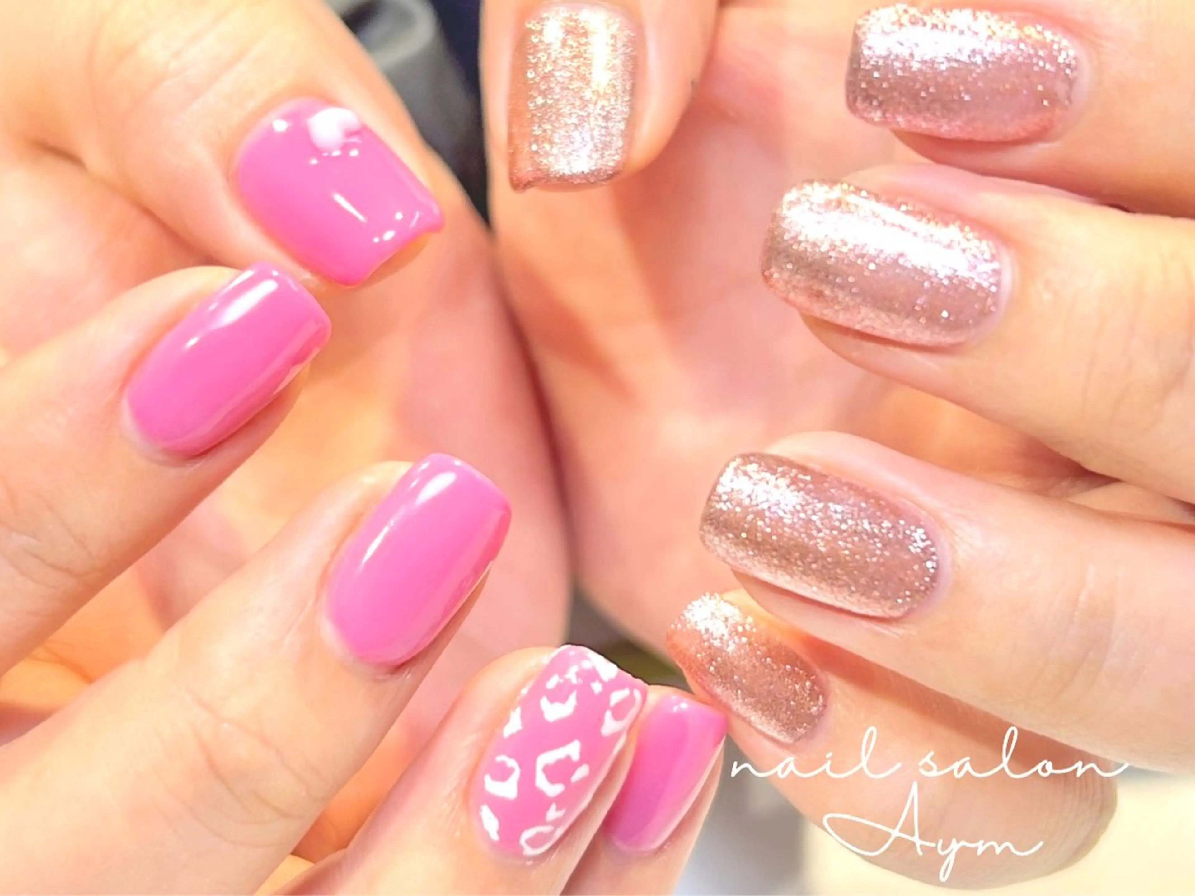 ネイル アニマル柄 アートネイル ワンカラーネイル ピンク nail salon Aymのネイルデザイン