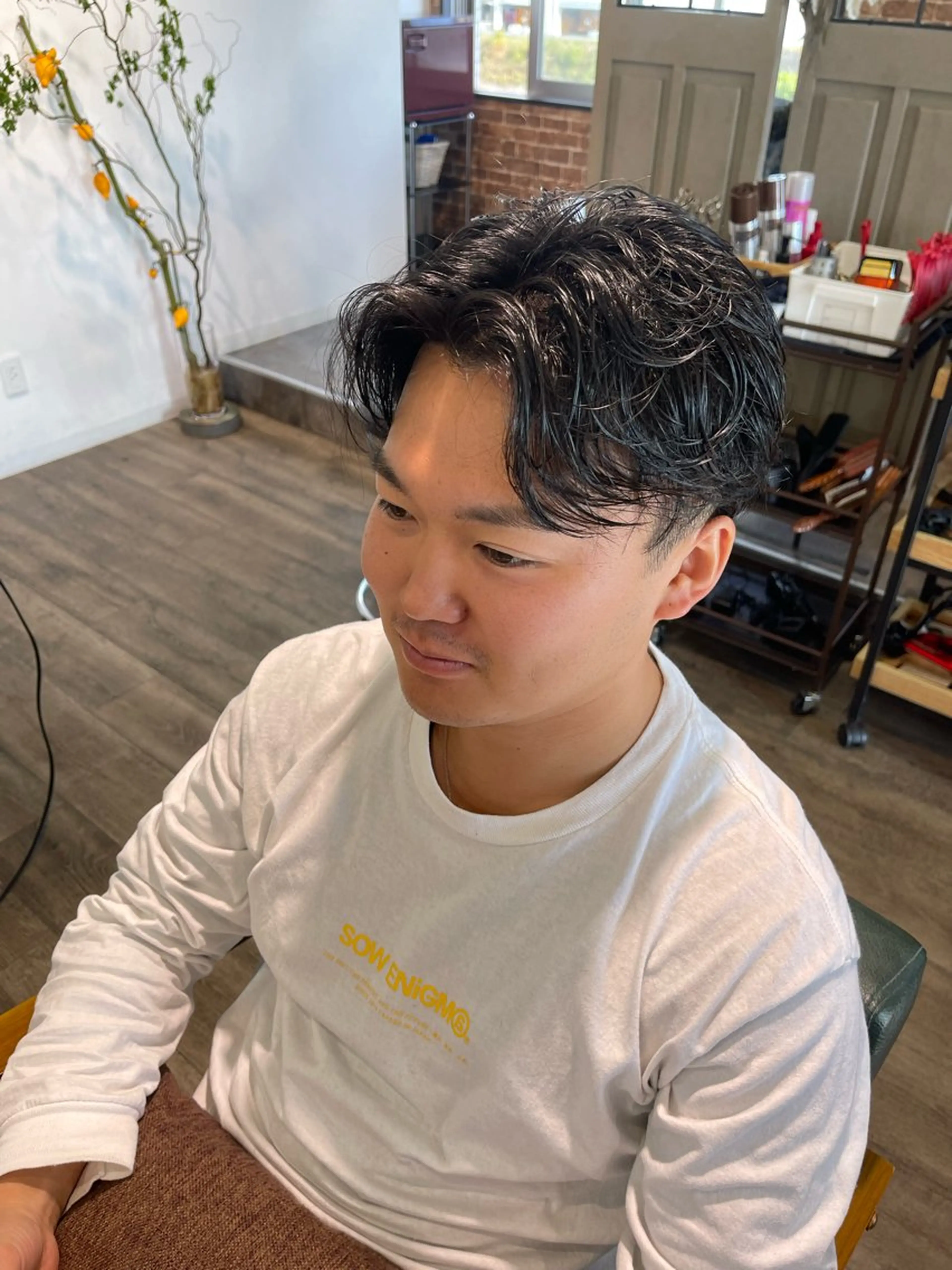 ショート パーマ メンズ カット ヘアカラー パーマ Felice Erikaのヘアスタイル