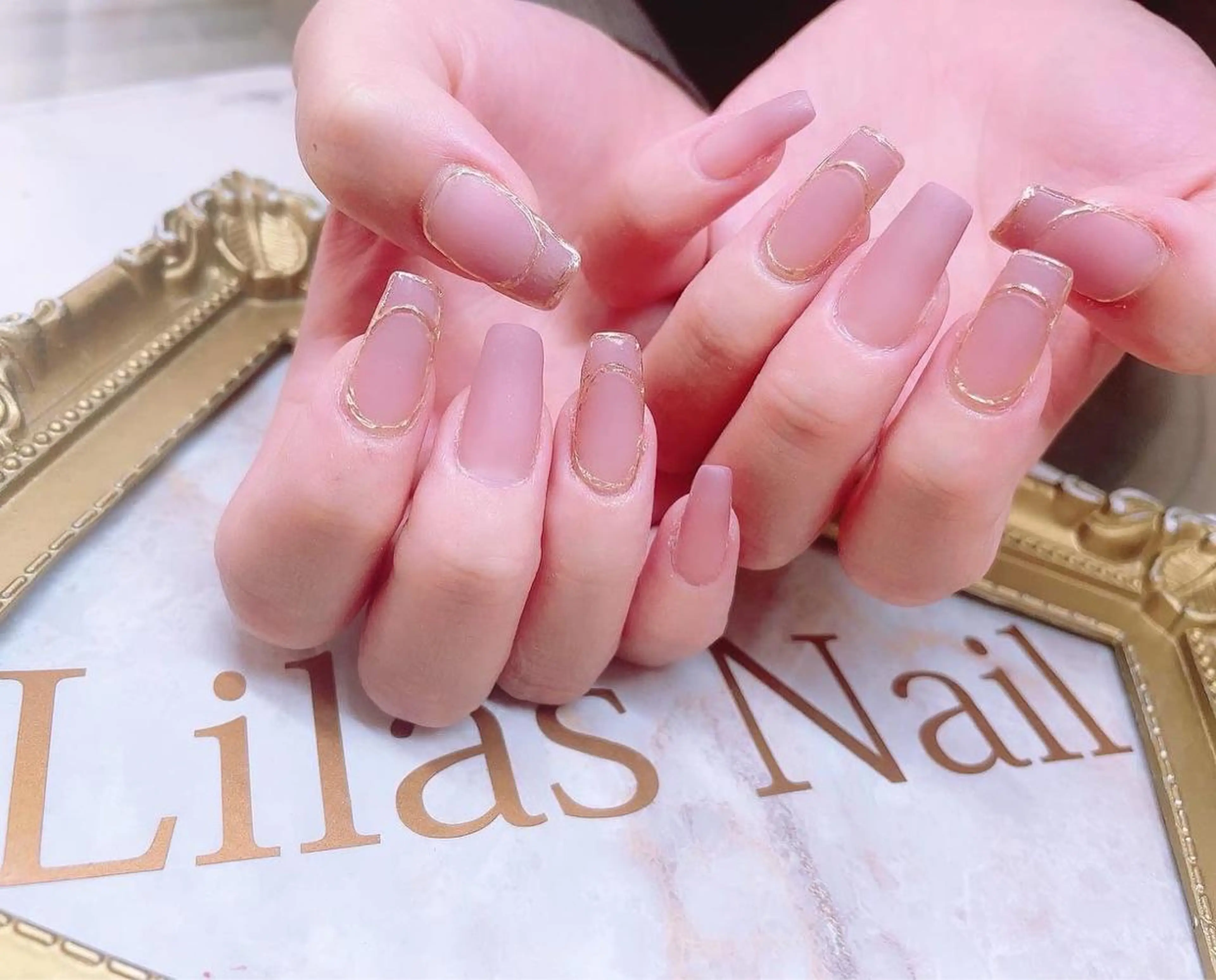 ネイル フレンチネイル ジェルネイル ガラスフレンチ グラデーション ハードジェル Lilas Nailのネイルデザイン